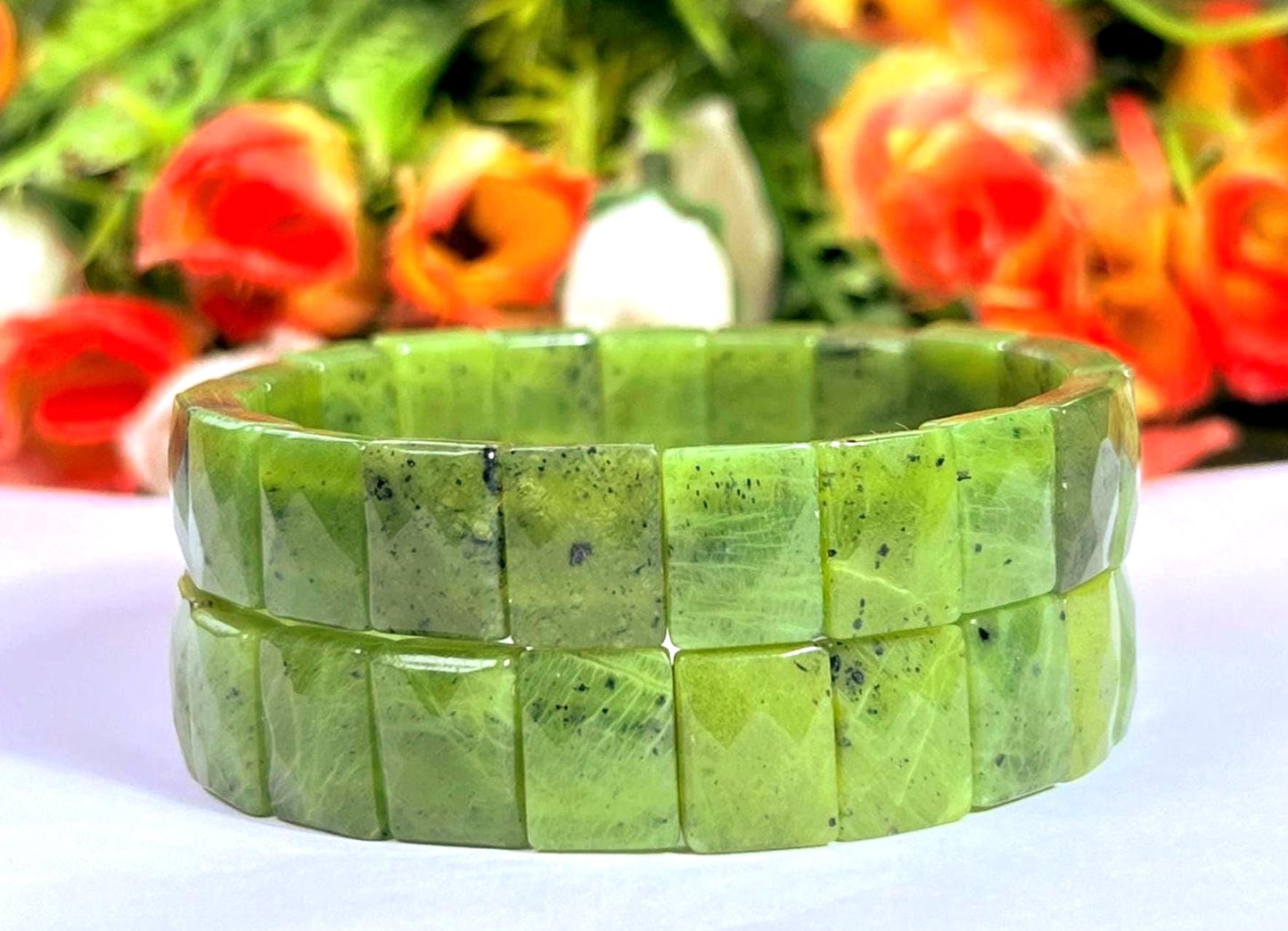 12 MM Nephrite Jade Stone Bracelet l Stretchable Bracelet AAAAA +++++