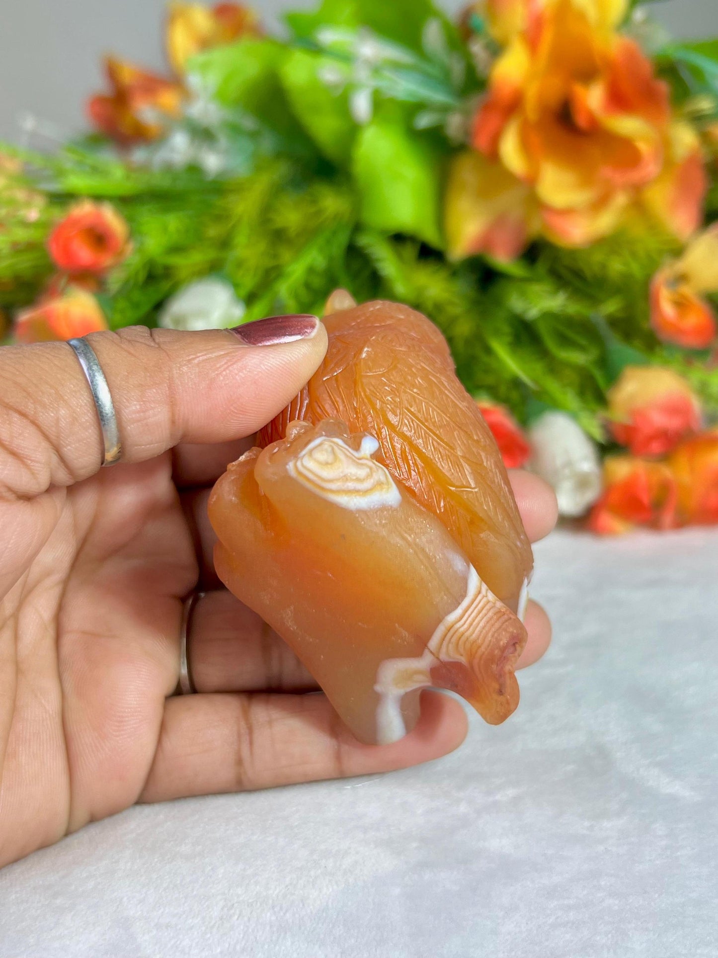 Beautiful Carnelian Stone Carving Owl Bird - Healing Crystal - Home Decoration - Reiki Healing - Gift for All 143 Gram
