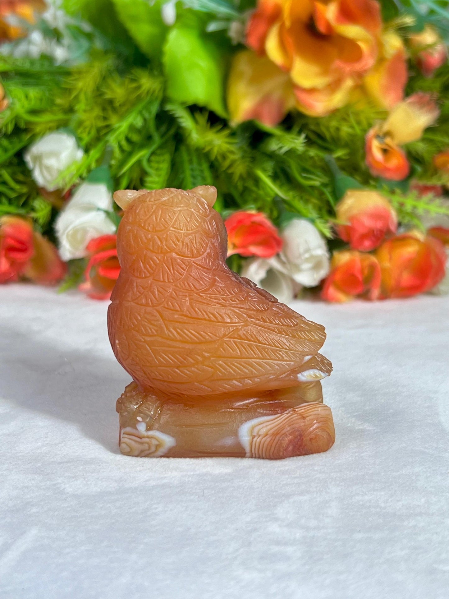 Beautiful Carnelian Stone Carving Owl Bird - Healing Crystal - Home Decoration - Reiki Healing - Gift for All 143 Gram