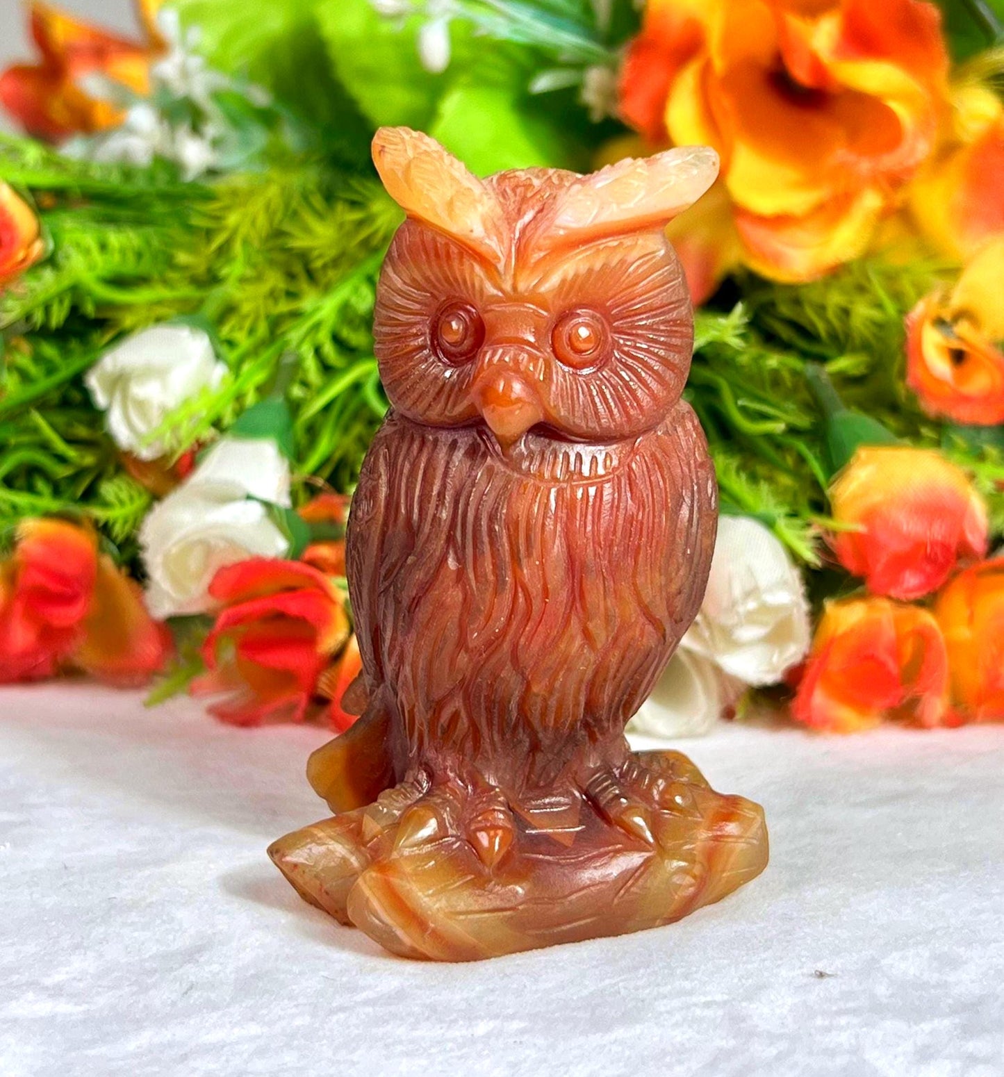Beautiful Carnelian Stone Carving Owl Bird - Healing Crystal - Home Decoration - Reiki Healing - Gift for All 174 Gram