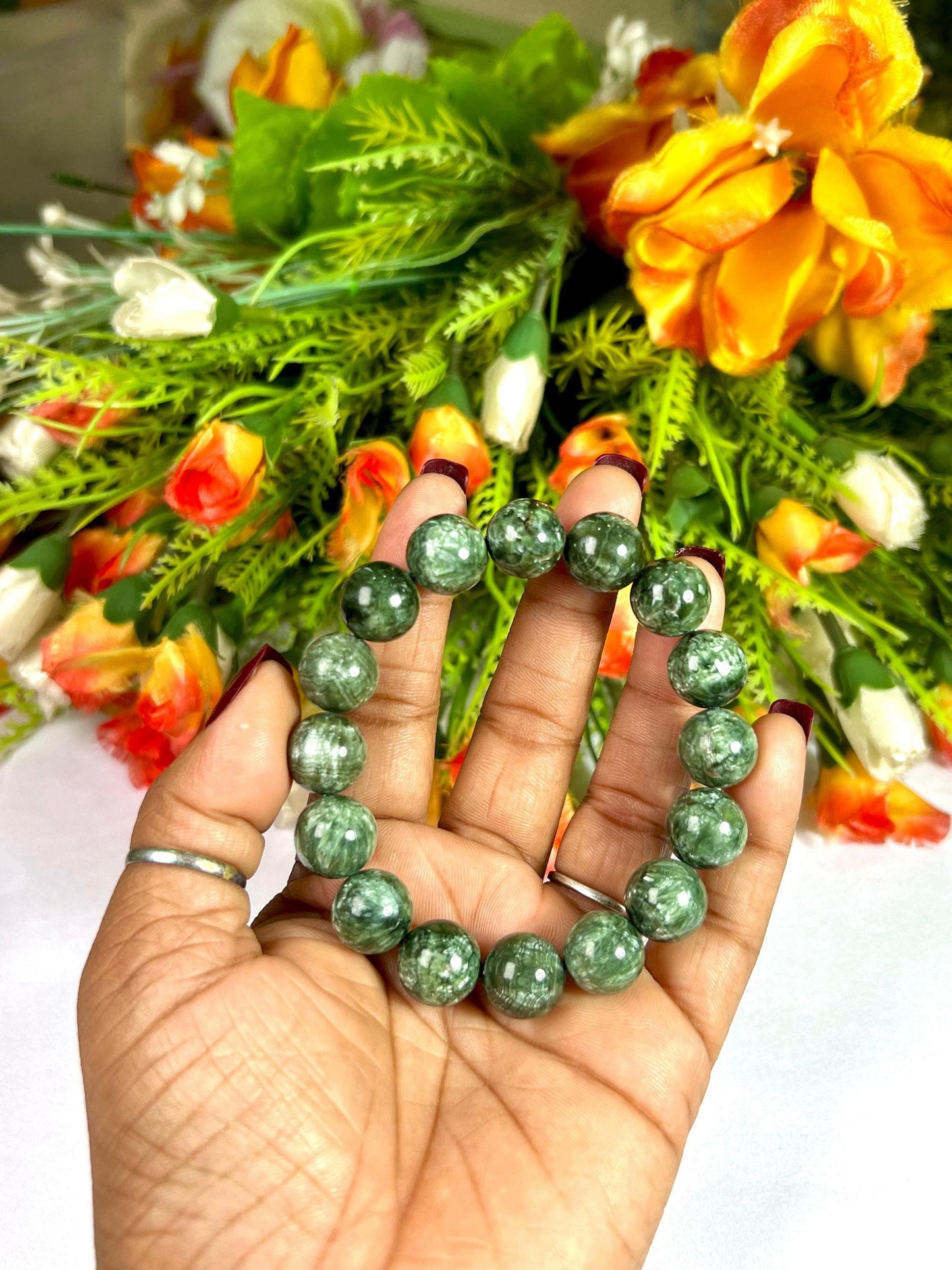 12 MM Seraphinite Stone Bracelet l Stretchable Bracelet l Unisex Bracelet