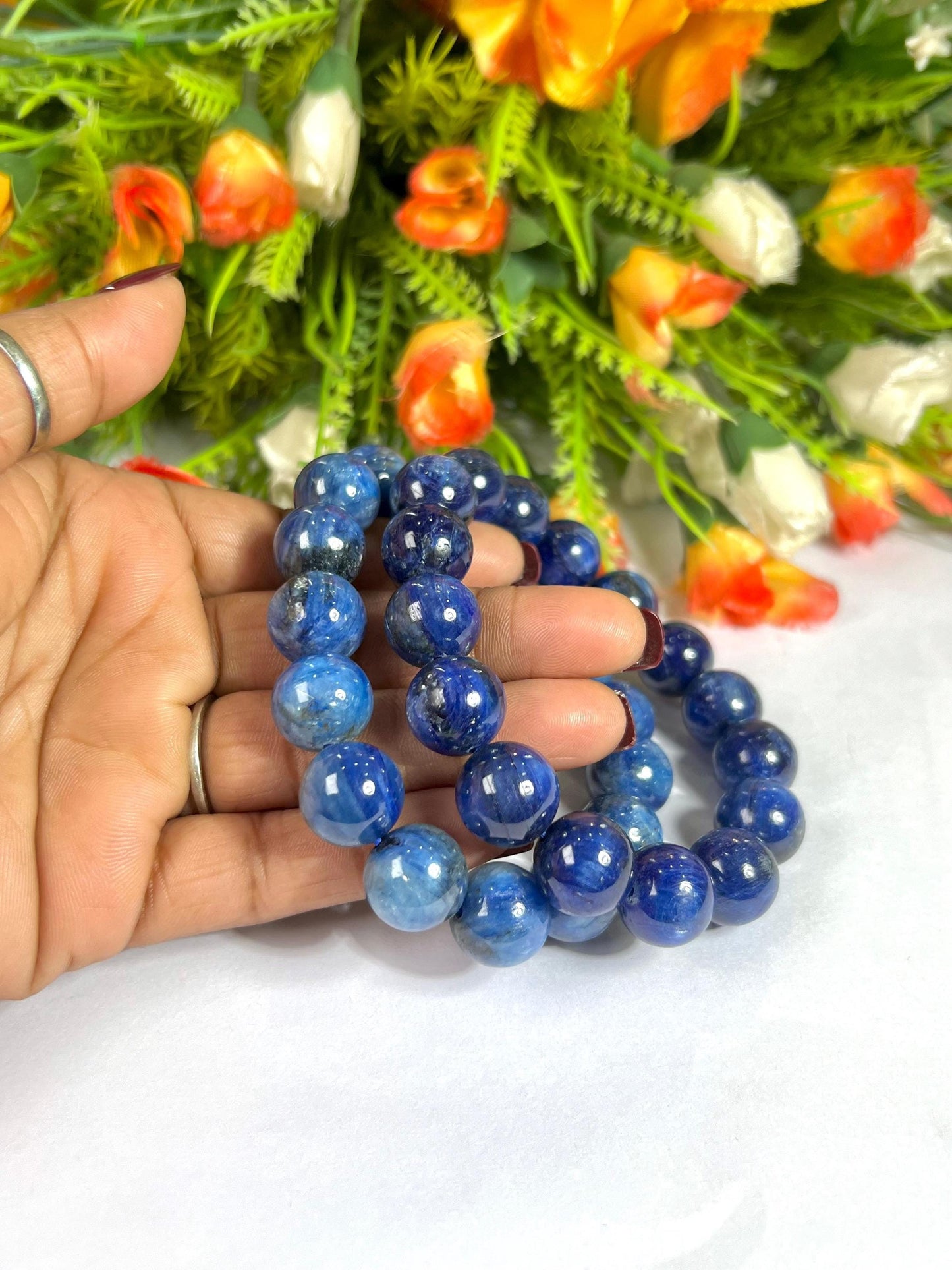 14 MM Blue Kyanite Stone Bracelet l Stretchable Bracelet l Unisex Bracelet