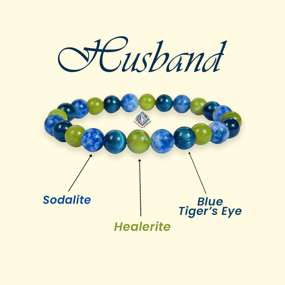 For Husband Bracelet l Sodalite , Healerite , Blue Tiger Eye Stone 8 MM Beads Bracelet