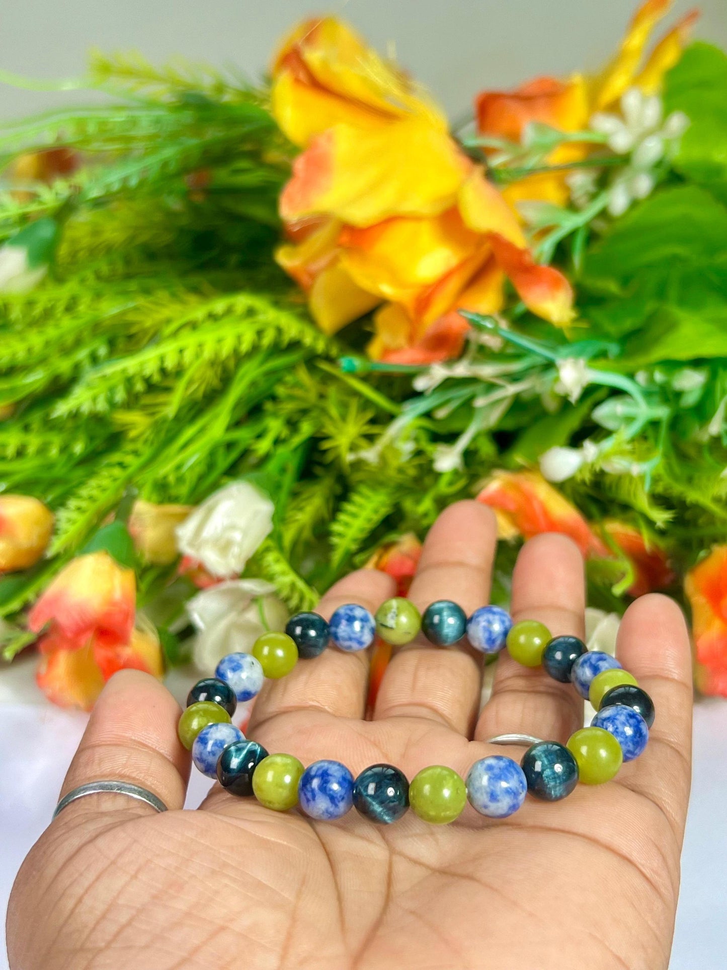 For Husband Bracelet l Sodalite , Healerite , Blue Tiger Eye Stone 8 MM Beads Bracelet