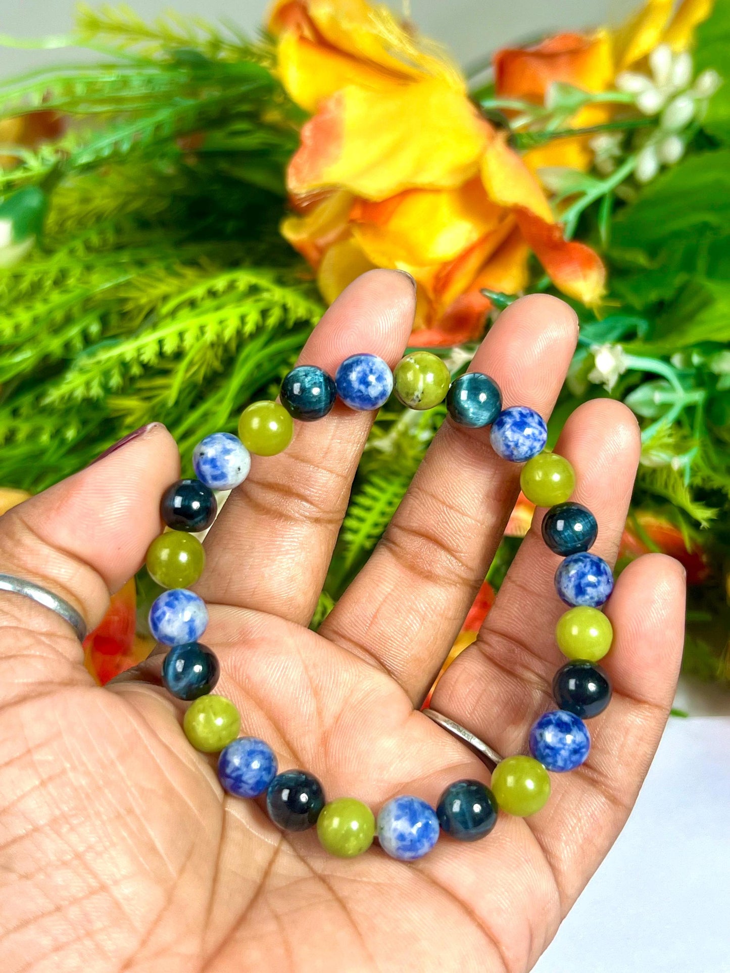 For Husband Bracelet l Sodalite , Healerite , Blue Tiger Eye Stone 8 MM Beads Bracelet