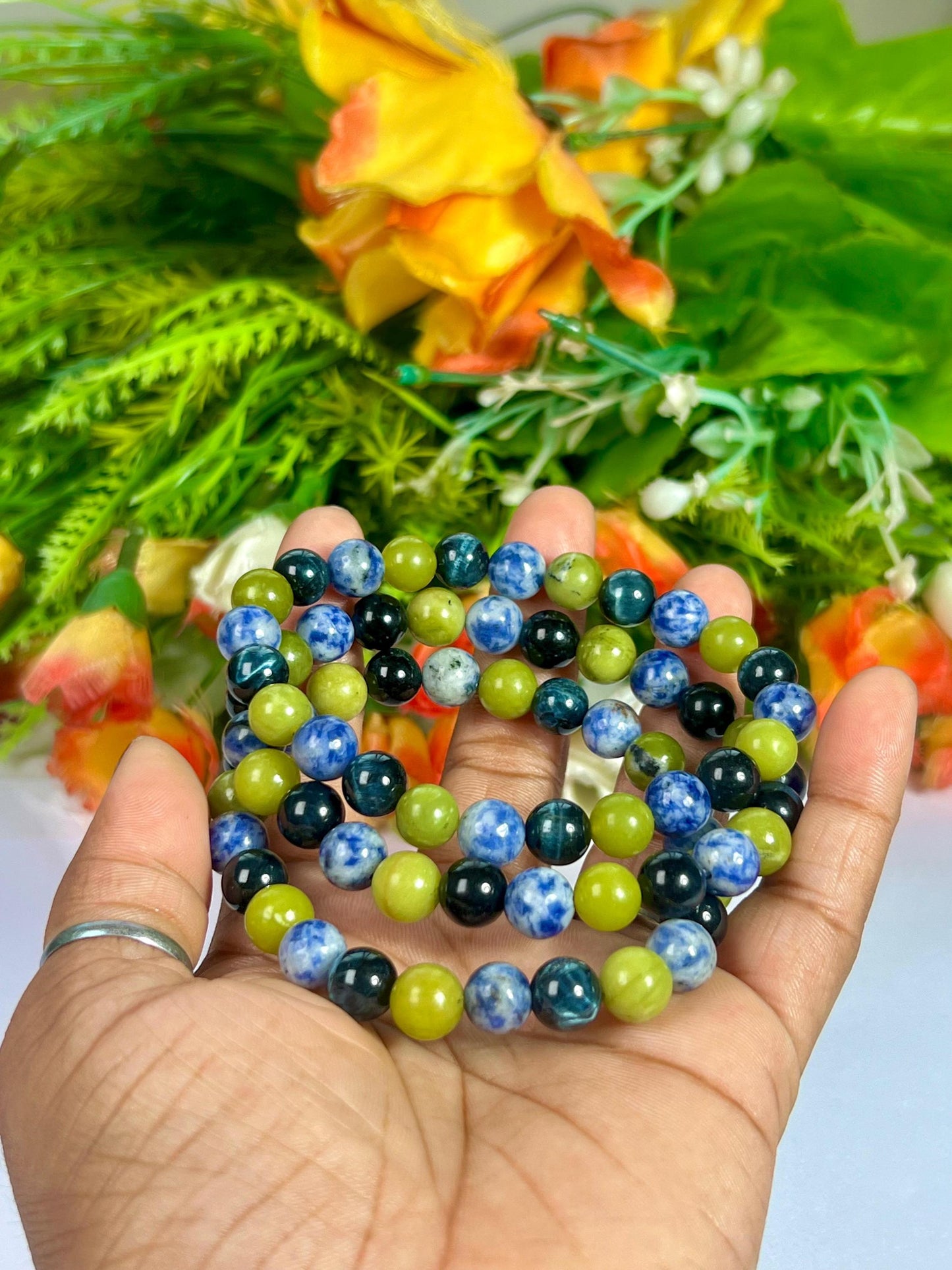 For Husband Bracelet l Sodalite , Healerite , Blue Tiger Eye Stone 8 MM Beads Bracelet