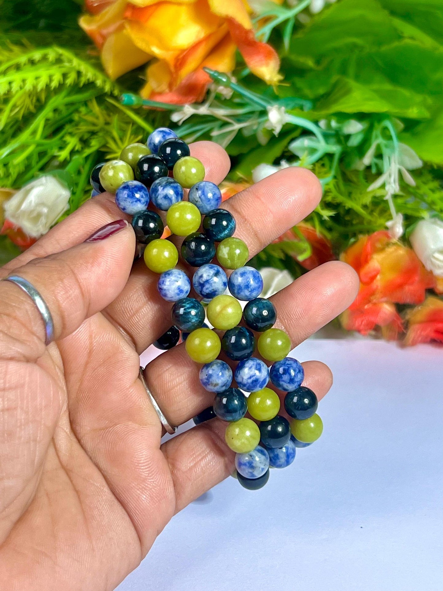 For Husband Bracelet l Sodalite , Healerite , Blue Tiger Eye Stone 8 MM Beads Bracelet