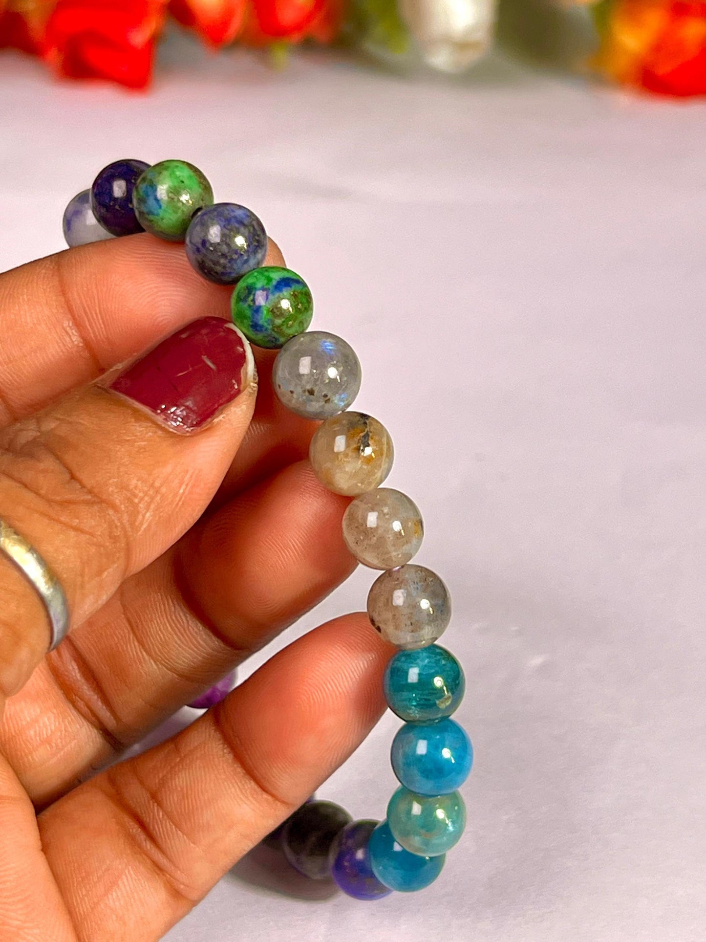 Third Eye Chakra Stone Bracelet Labradorite, Blue Apatite, Lapis Lazuli, Amethyst, Sodalite, Azurite 8 MM Beads Bracelet
