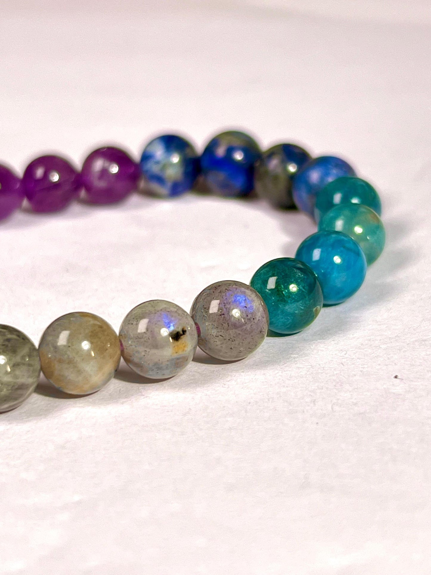 Third Eye Chakra Stone Bracelet Labradorite, Blue Apatite, Lapis Lazuli, Amethyst, Sodalite, Azurite 8 MM Beads Bracelet