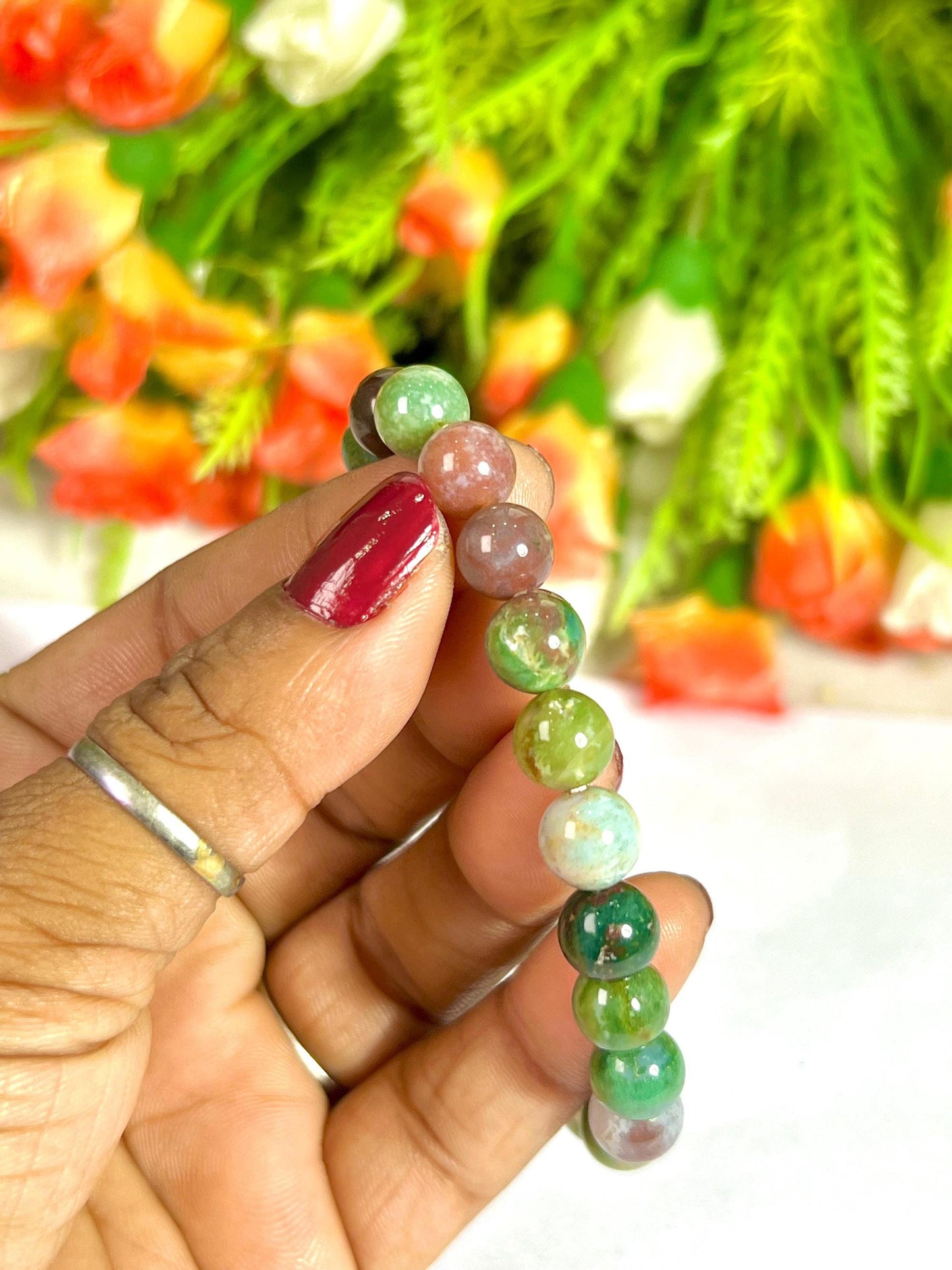 Fancy Agate Stone Bracelet l Stretchable Bracelet l Unisex Bracelet l 8 MM Bracelet