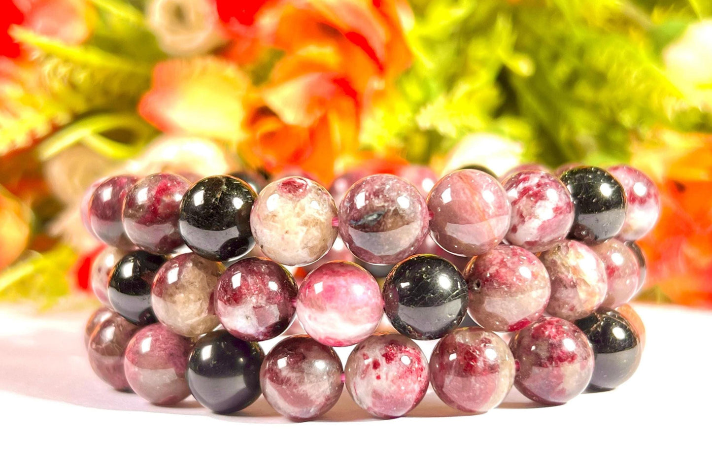 10 MM Watermelon Tourmaline Stone Bracelet l Stretchable Bracelet l Unisex Bracelet