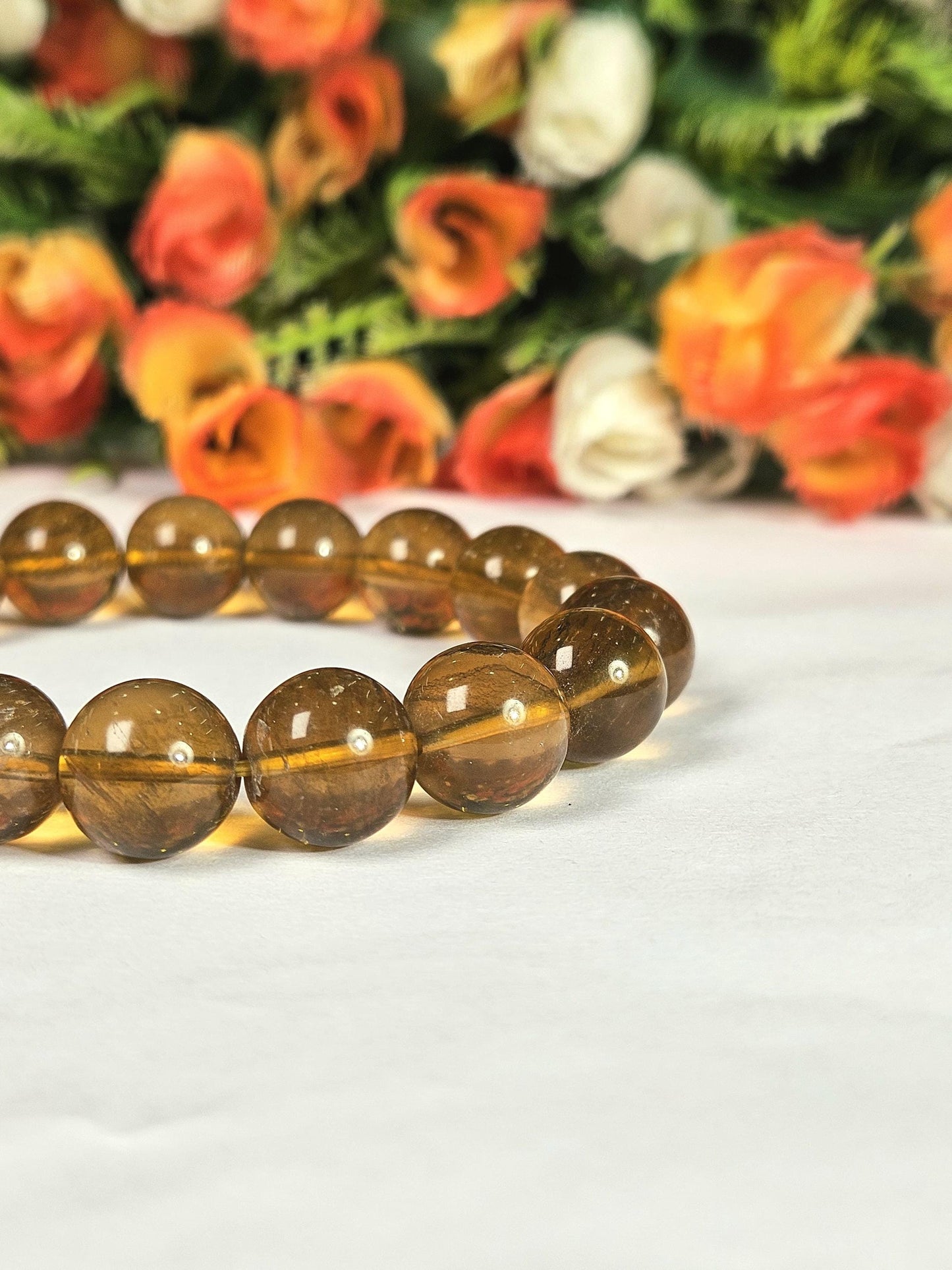 12 MM Yellow Fluorite Stone Bracelet l Stretchable Bracelet l Unisex Bracelet