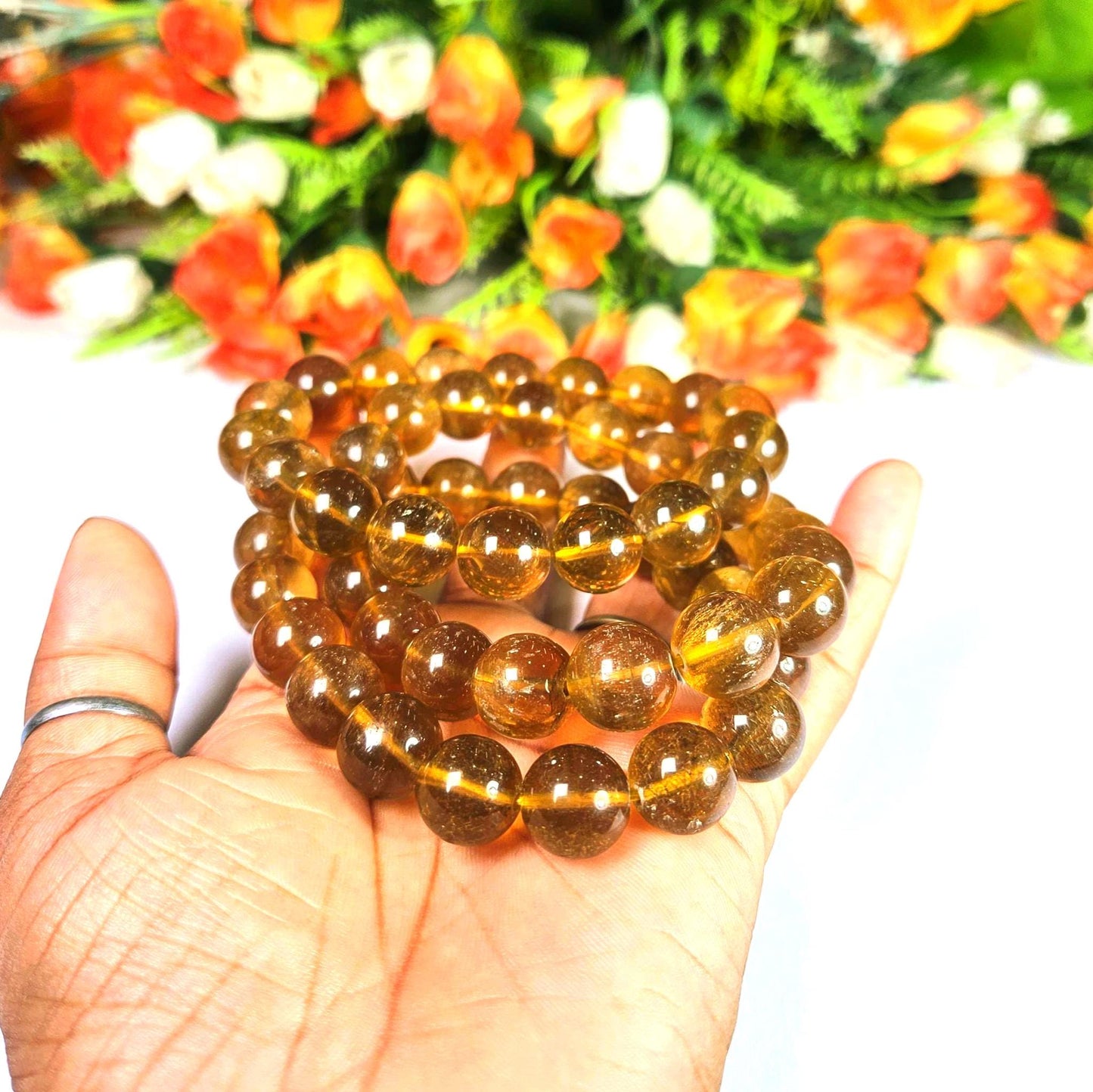 12 MM Yellow Fluorite Stone Bracelet l Stretchable Bracelet l Unisex Bracelet