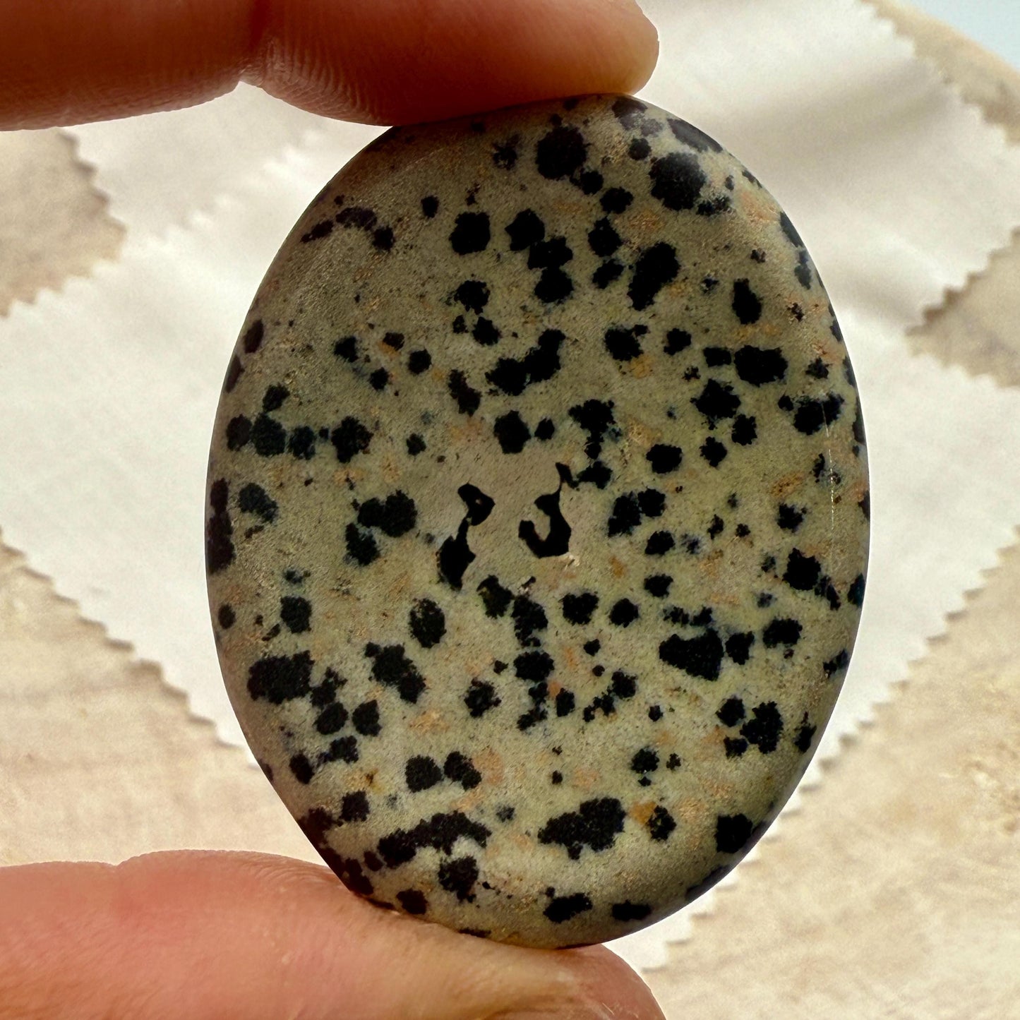 Dalmatian Jasper Worry Stone – Oval Palm Crystal, Grounding Energy