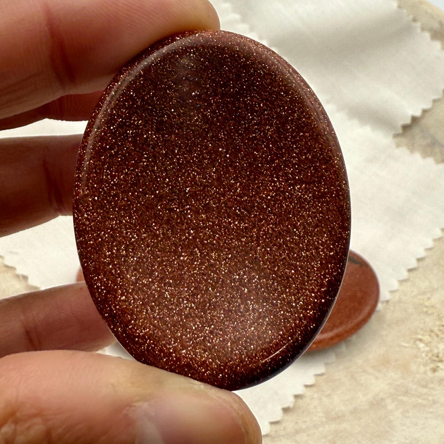 Red Goldstone Worry Stone – Oval Palm Crystal, Confidence Gift