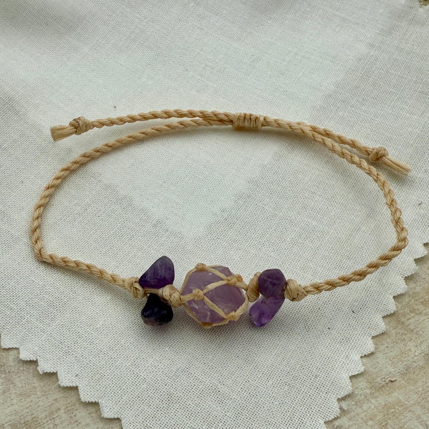 Raw Amethyst Crystal Bracelet – Adjustable Boho Spiritual Gift for Her