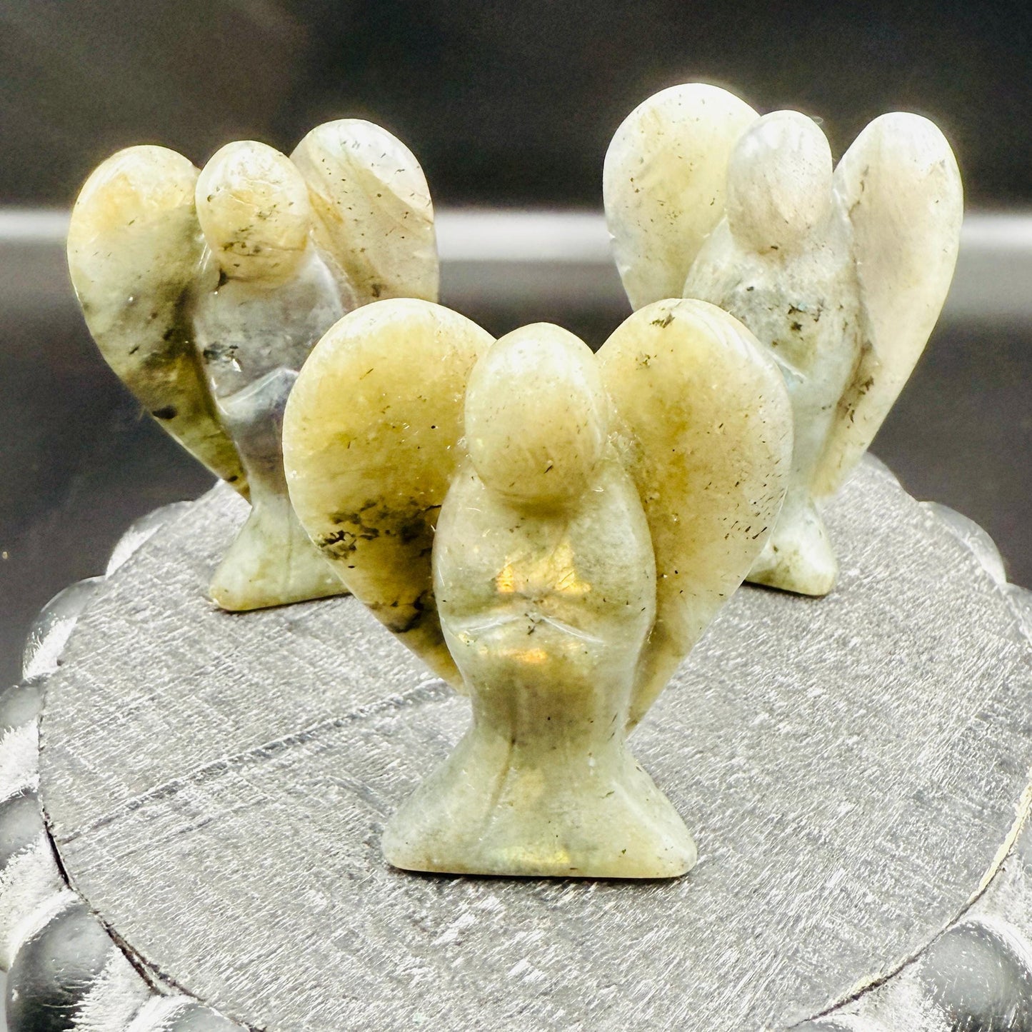 2'' Labradorite Crystal Angel Figurine: Healing Gemstone Carving, Home Decor