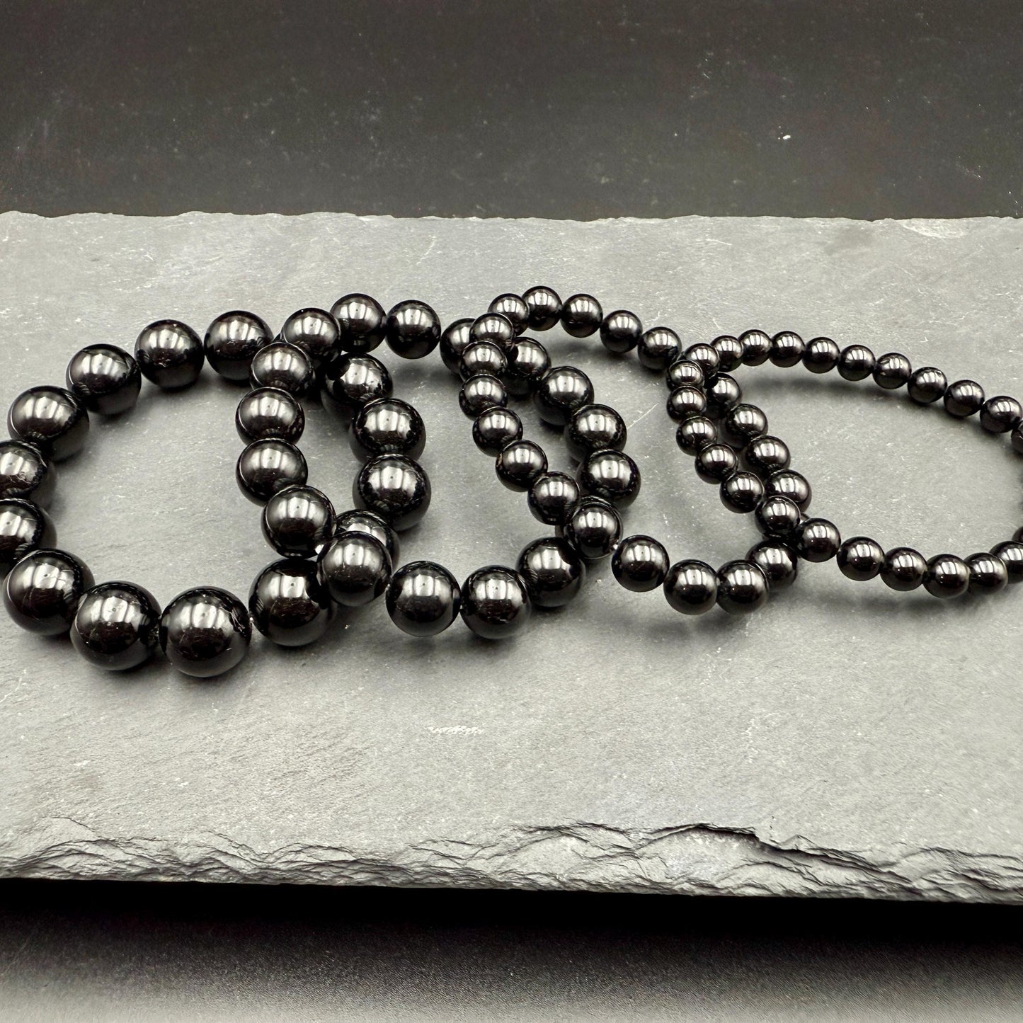 Black Tourmaline Round Bead Bracelet – 6mm 8mm 10mm 12mm | Protection Crystal | Handmade Stretch Bracelet