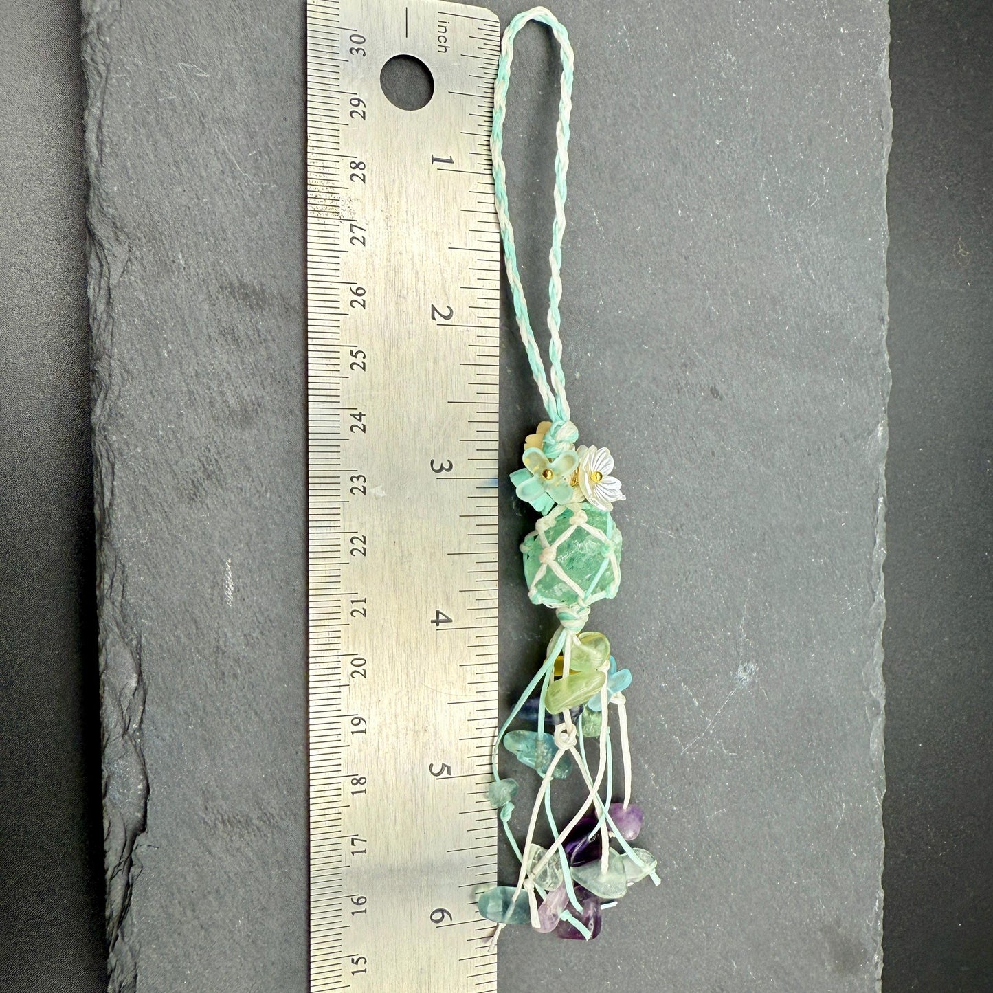 Handmade Green Fluorite Crystal Bag Charm – Bohemian Tassel Keychain