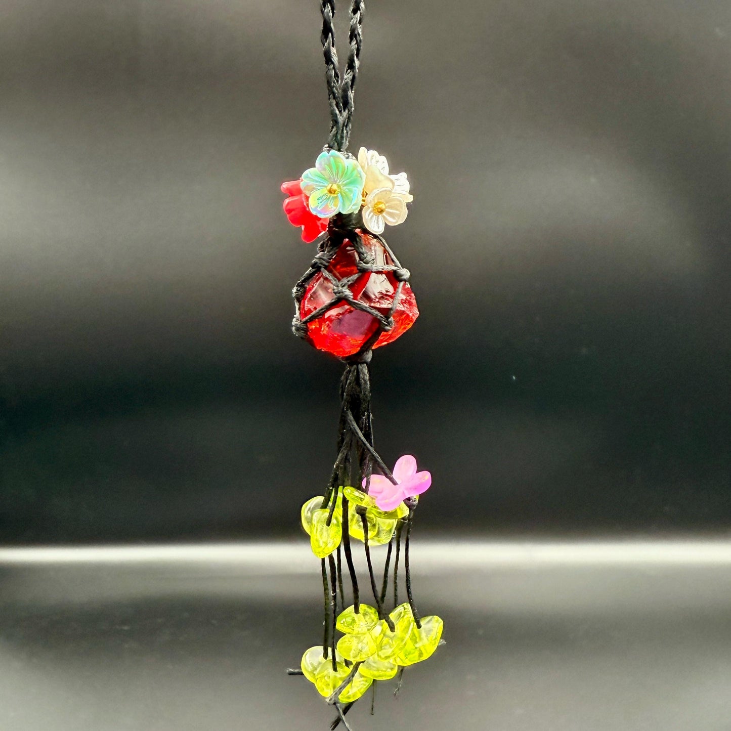 Handmade Cherry Red Glass Bag Charm – Bohemian Tassel Keychain