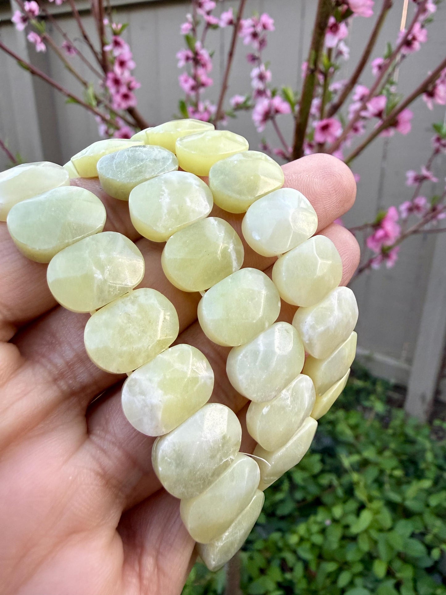 Yellow Jade Oval Faceted Bracelet 10x15MM • Natural Lemon Jade Crystal • Joy, Luck & Emotional Balance Healing Jewelry