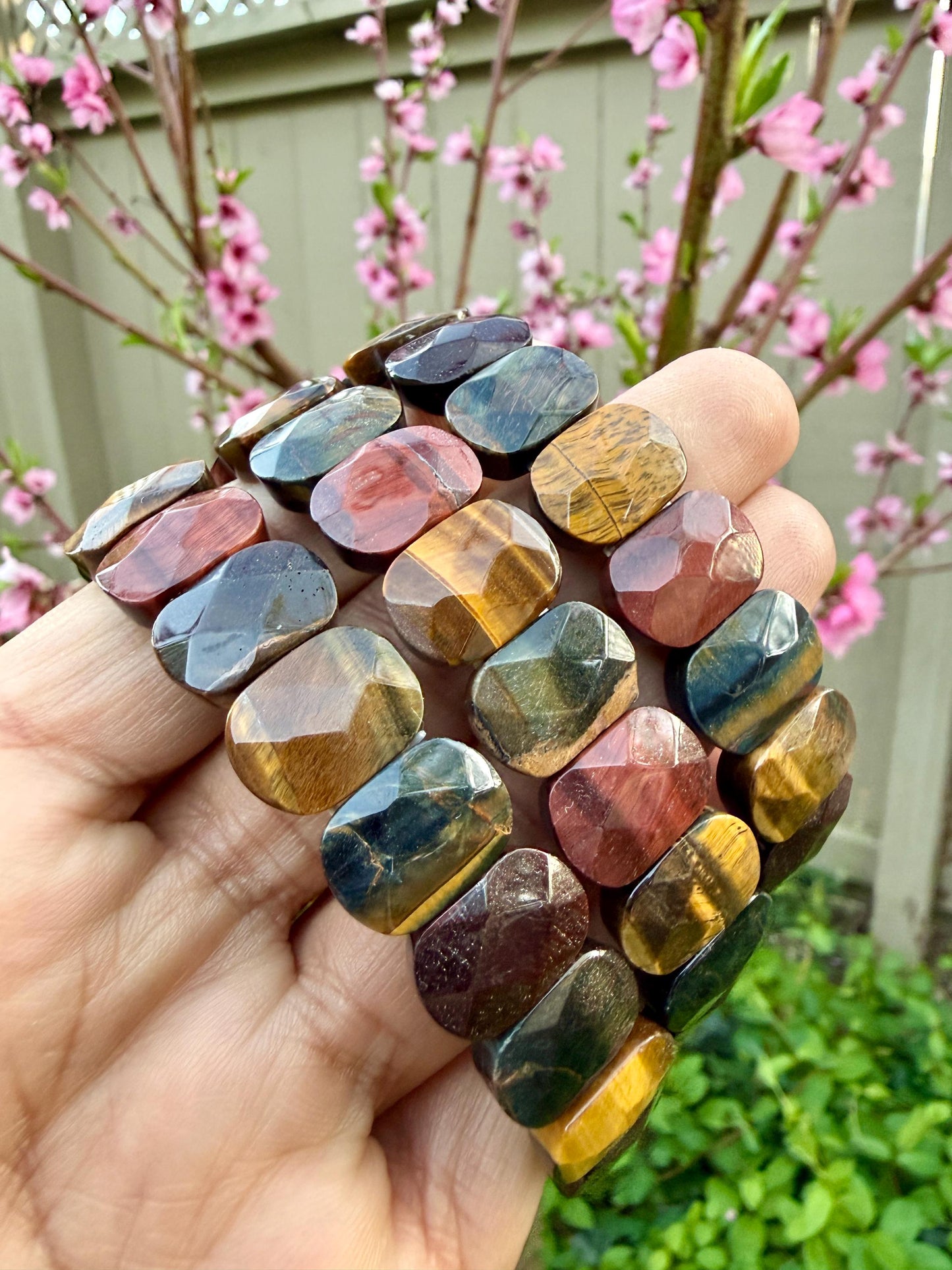 Multi-Color Tiger Eye Bracelet • Oval Faceted Crystal Jewelry