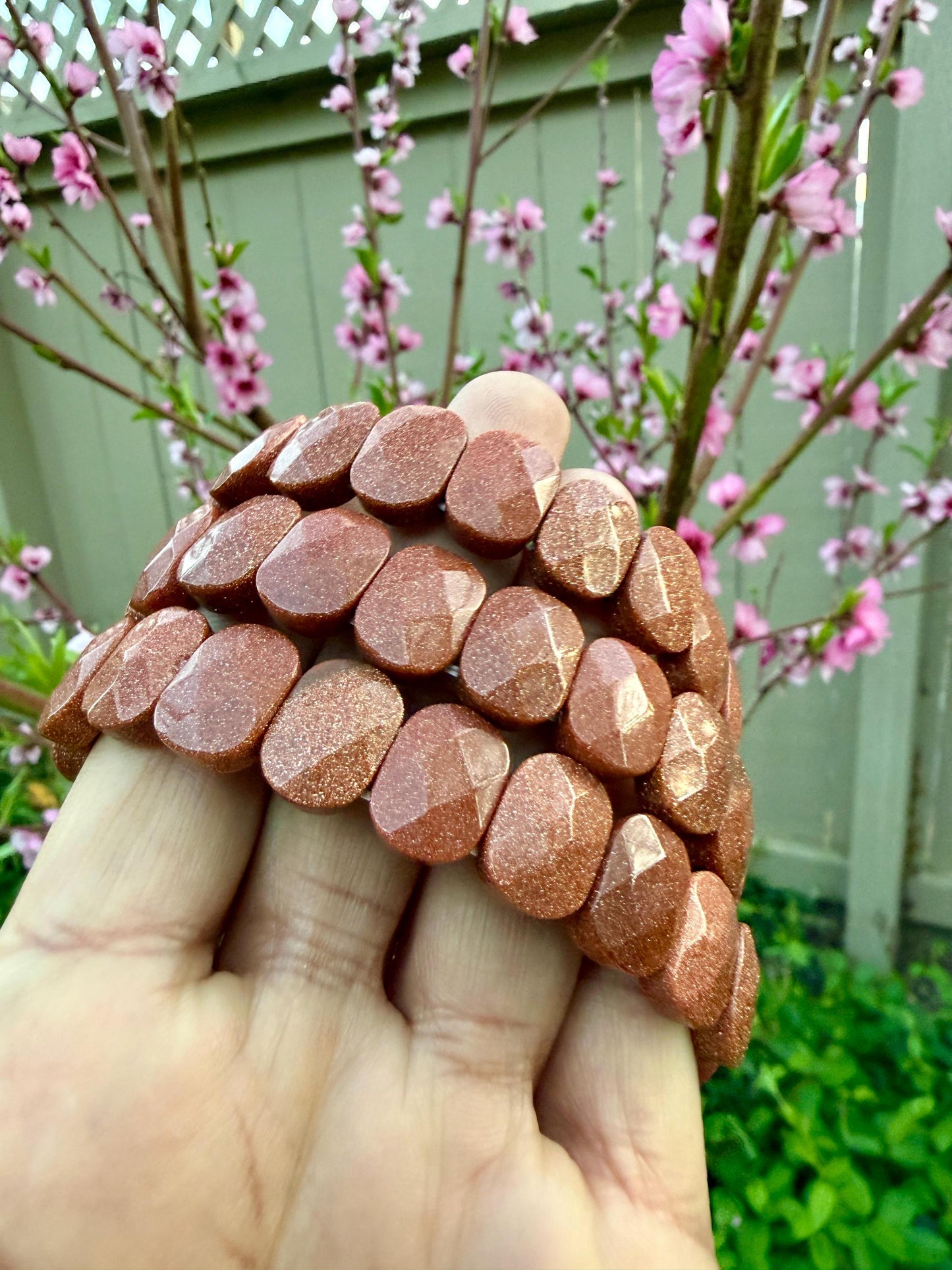 Red Goldstone Oval Faceted Bracelet 10x15MM • Copper Sparkle Crystal • Motivation, Vitality & Positive Energy Jewelry