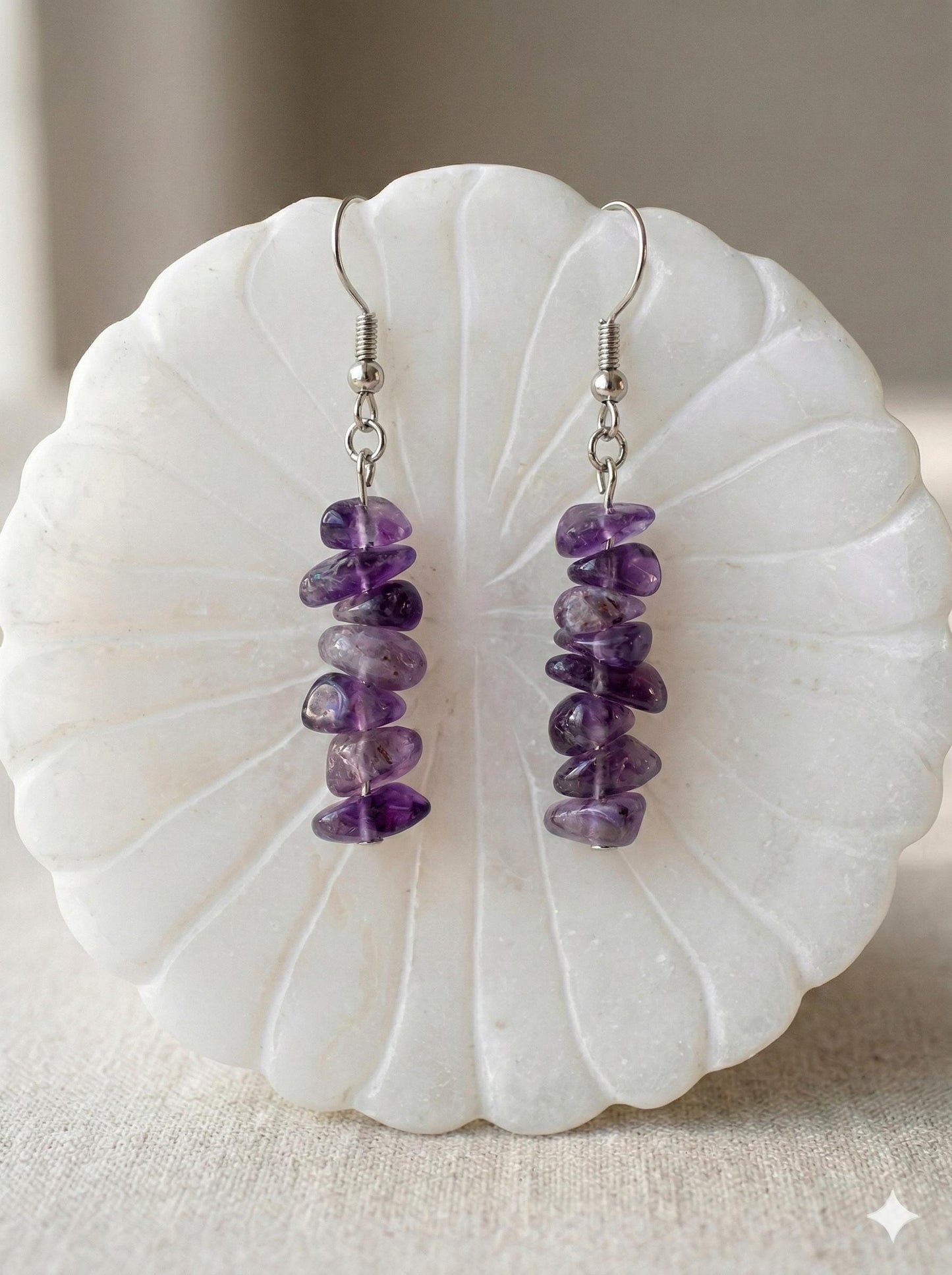 Amethyst Earrings – Natural Crystal Drop Earrings | Crown Chakra | Healing & Spiritual Balance | Boho Jewelry