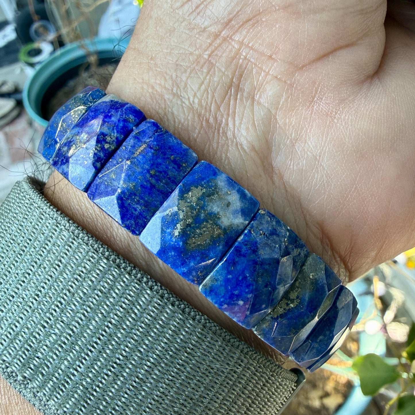 Lapis Lazuli Bracelet 15MM Rectangle Faceted – Blue Crystal for Wisdom, Truth & Protection