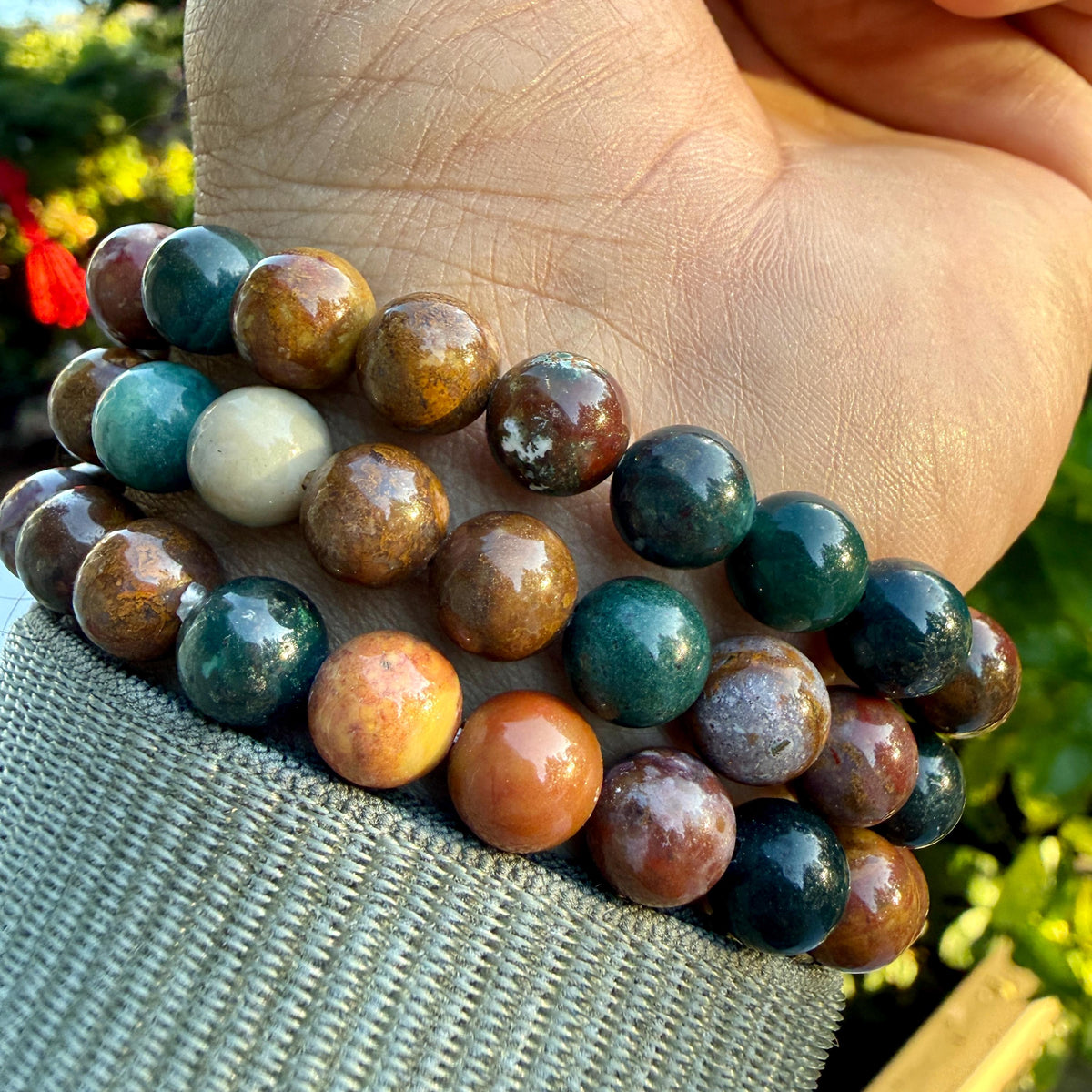 AAA Ocean Jasper Bracelet – Natural Orbicular Jasper Gemstone Bracelet | Ocean Jasper Crystal Bead Jewelry