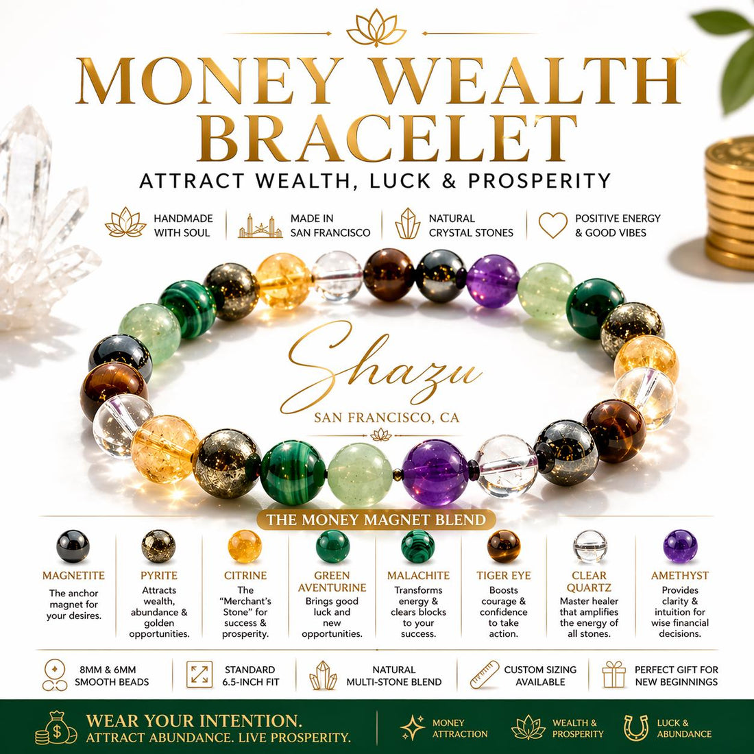 Money Wealth Bracelet – Abundance, Luck, Prosperity Manifestation Tool