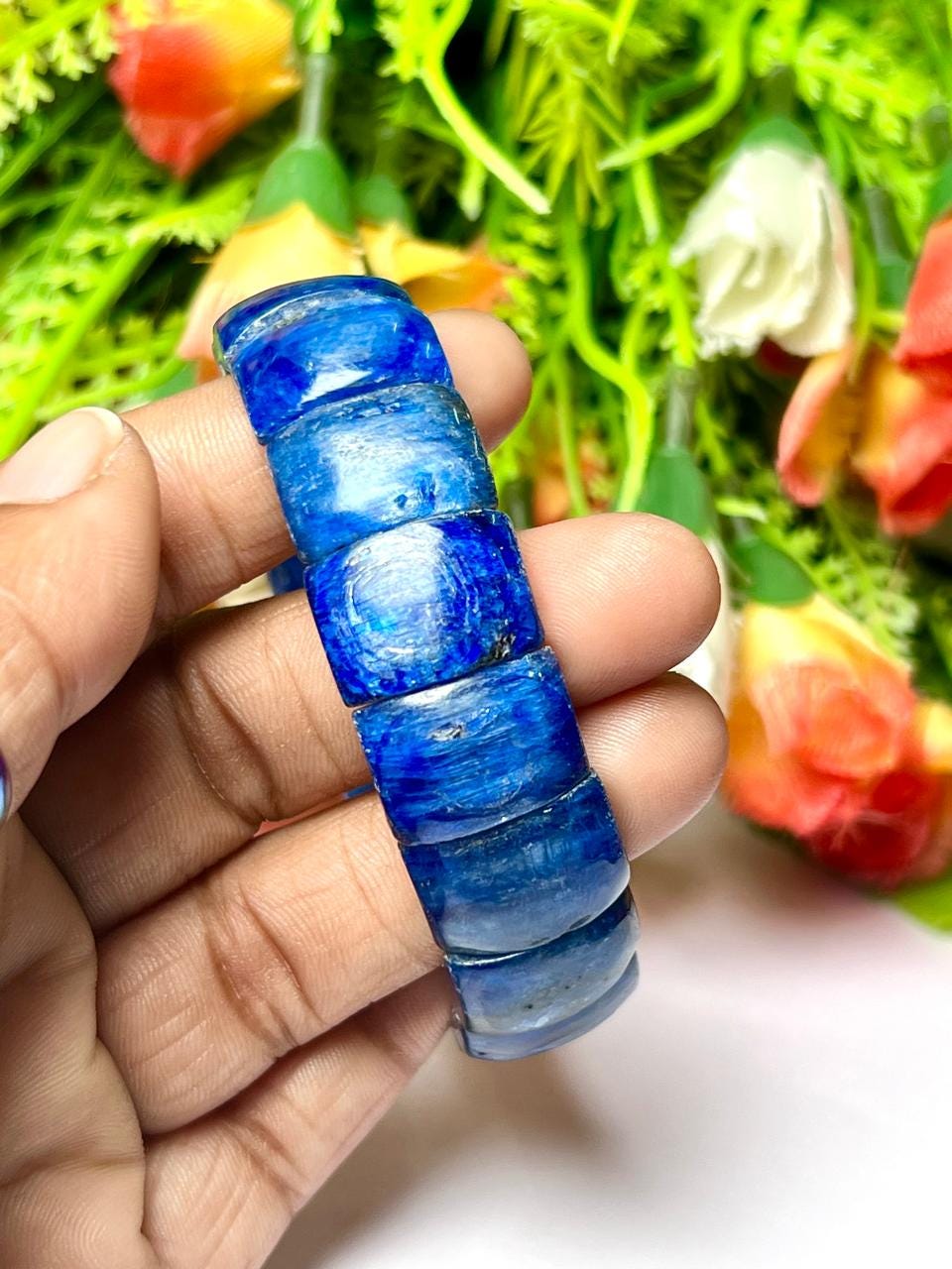 15 MM Blue Kyanite Stone Bracelet l Stretchable Bracelet 