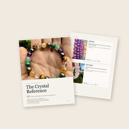 The Crystal Reference cover, a real photograph of a crystal bracelet held in an open palm