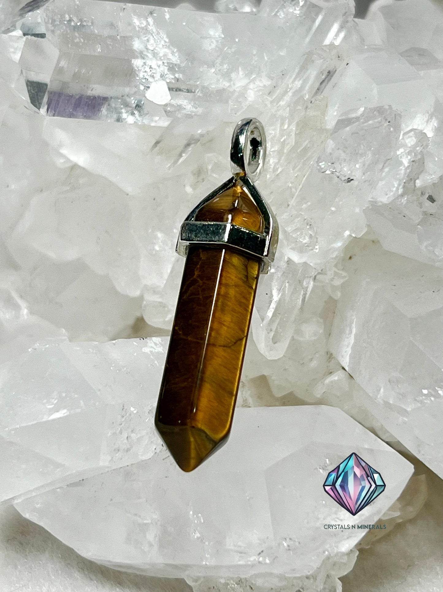 Tiger's Eye Stone Double Point Pencil Pendant with Black Cord