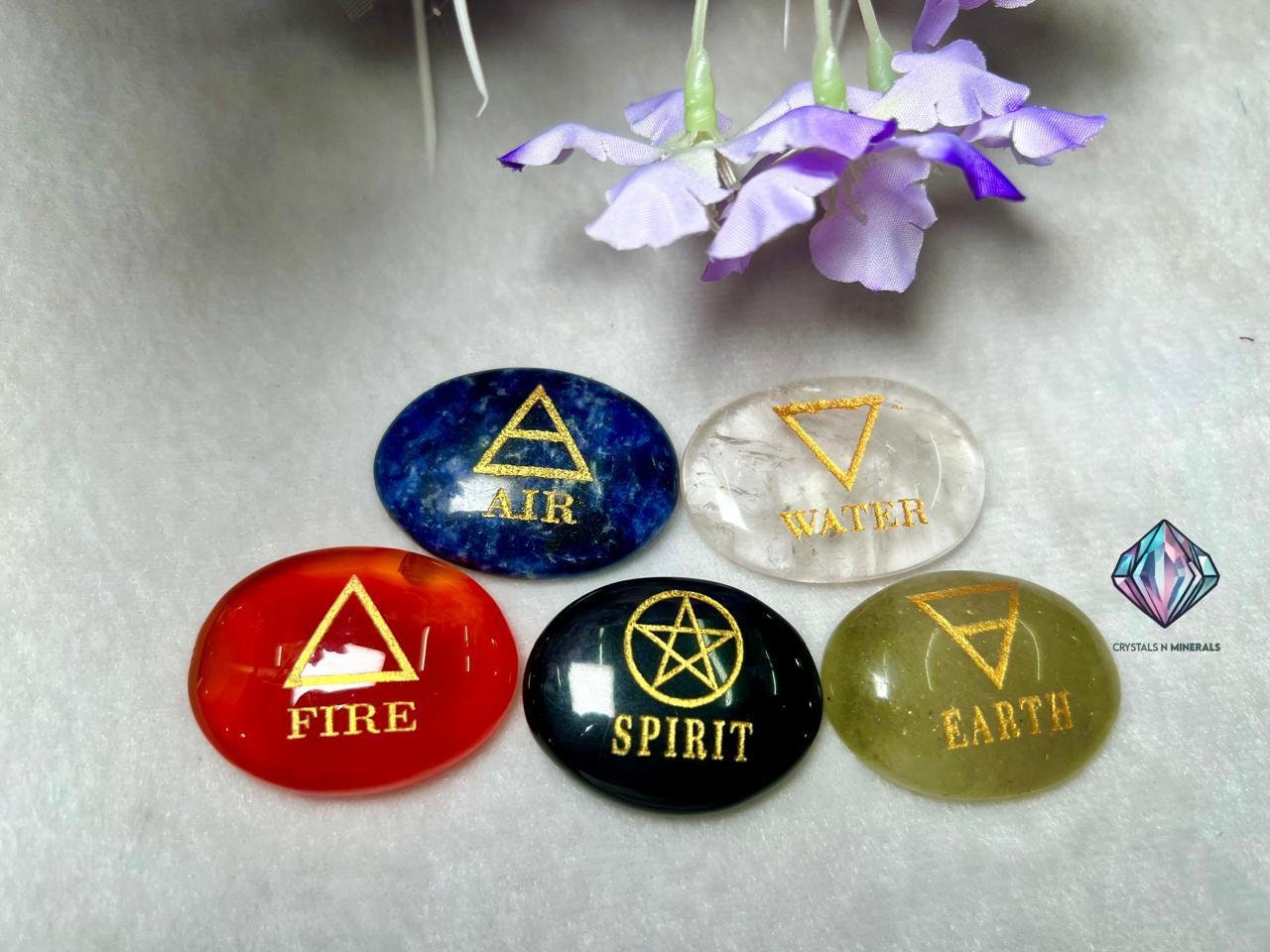 Five Elements Stone Set Earth, Air,Fire,Water & Spirit, Spells, Wiccan,Metaphysical, Quartz,Carnelian,Sodalite,Aventurine , B Obsidian