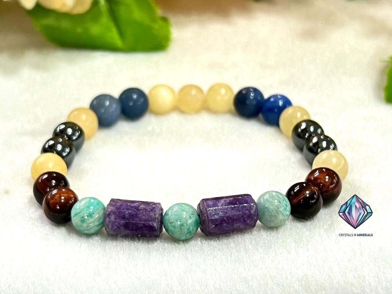 Path to Clarity – Sobriety & Support Stone Bracelet with Blue Aventurine, Hematite, Amazonite, Lepidolite, Red Tiger's Eye, Yellow Calcite