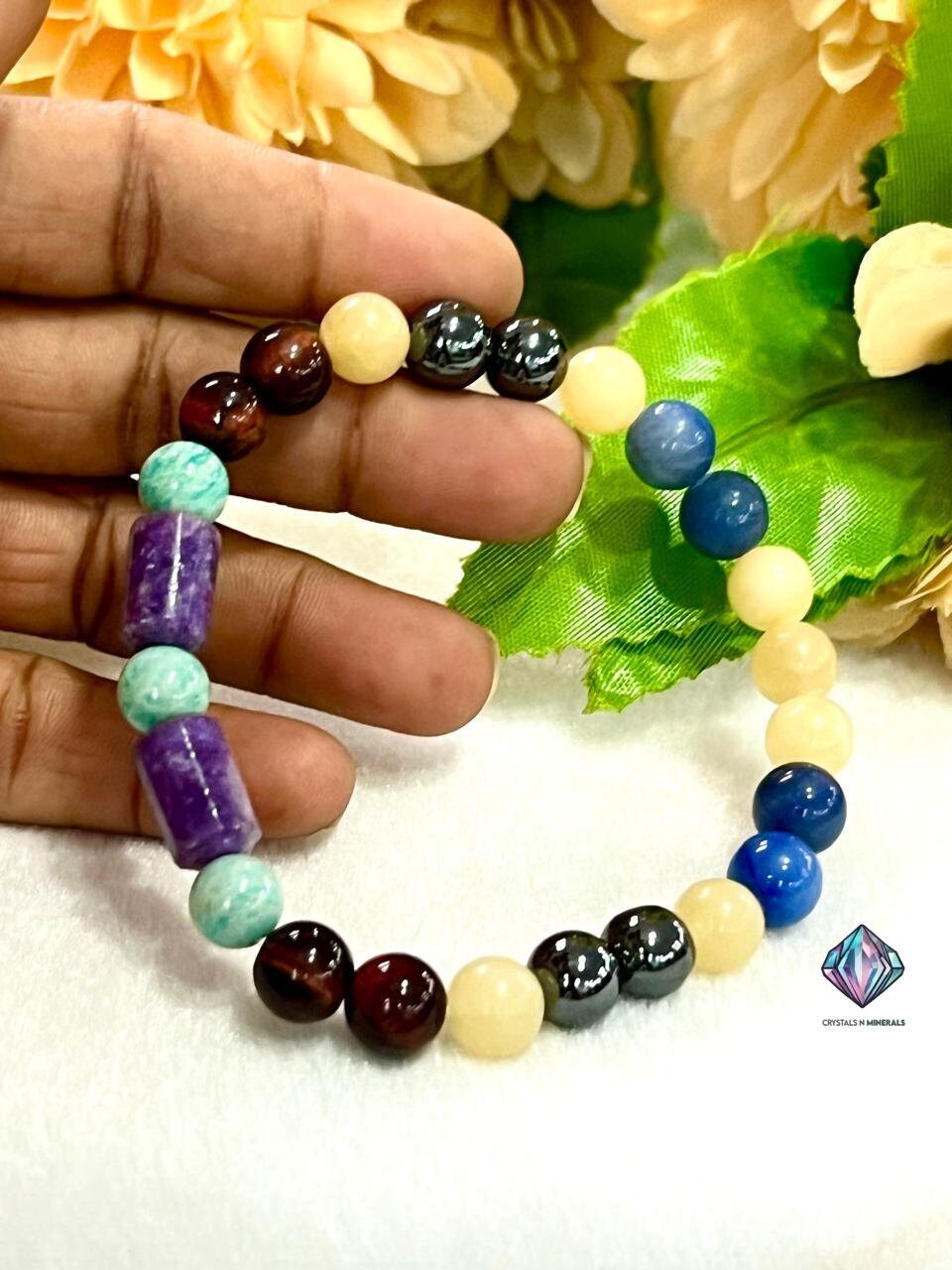 Path to Clarity – Sobriety & Support Stone Bracelet with Blue Aventurine, Hematite, Amazonite, Lepidolite, Red Tiger's Eye, Yellow Calcite