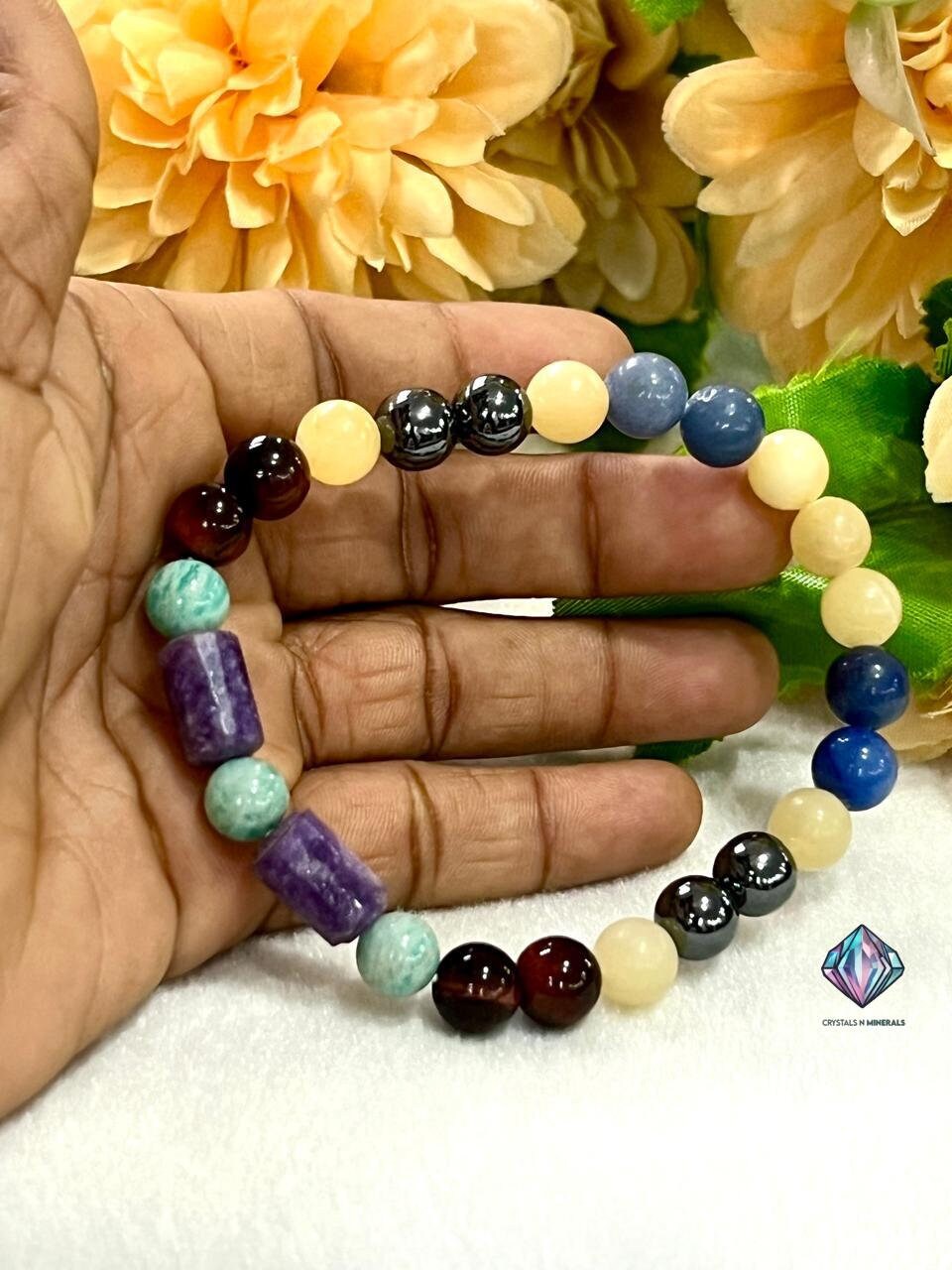 Path to Clarity – Sobriety & Support Stone Bracelet with Blue Aventurine, Hematite, Amazonite, Lepidolite, Red Tiger's Eye, Yellow Calcite
