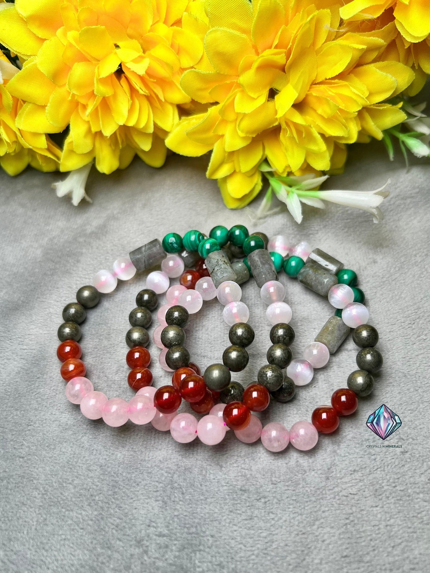 Tarot Card Reader Stone Bracelet Rose Quartz ,Carnelian , Selenite , Malachite , Labradorite ,Pyrite Stone Bracelet 8 mm
