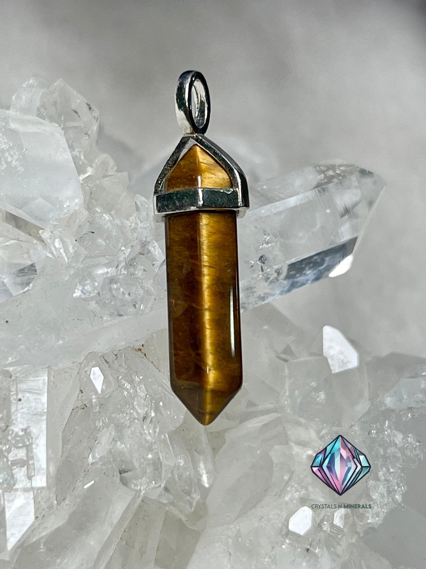Tiger's Eye Stone Double Point Pencil Pendant with Black Cord