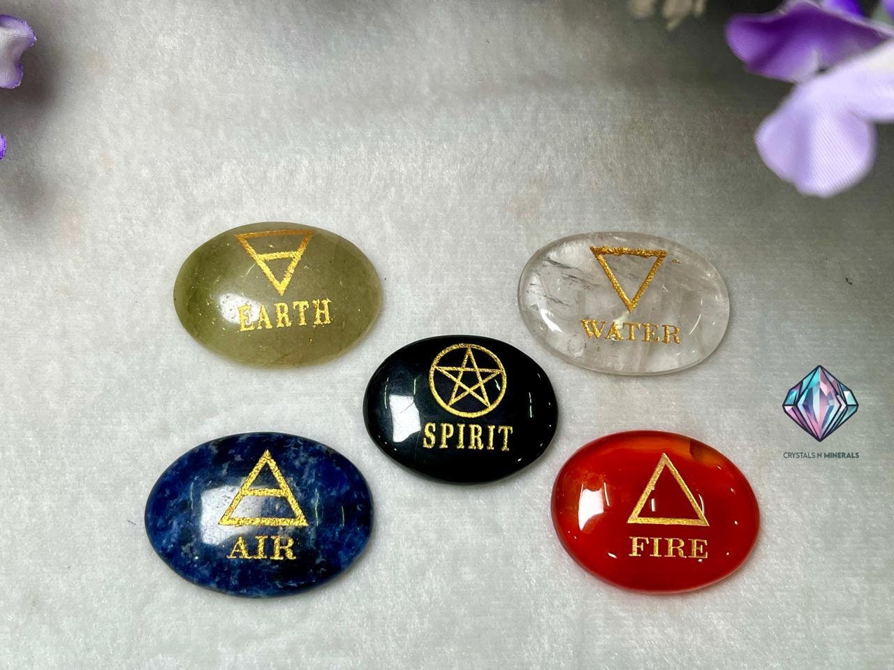 Five Elements Stone Set Earth, Air,Fire,Water & Spirit, Spells, Wiccan,Metaphysical, Quartz,Carnelian,Sodalite,Aventurine , B Obsidian