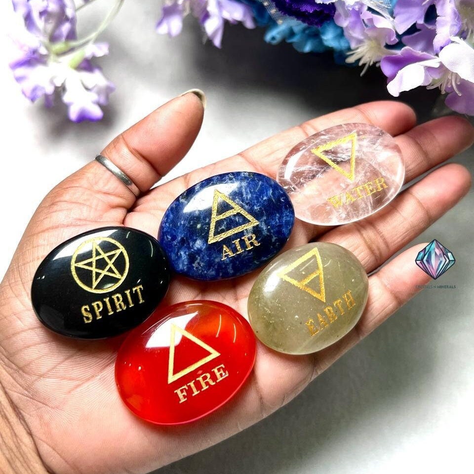 Five Elements Stone Set Earth, Air,Fire,Water & Spirit, Spells, Wiccan,Metaphysical, Quartz,Carnelian,Sodalite,Aventurine , B Obsidian