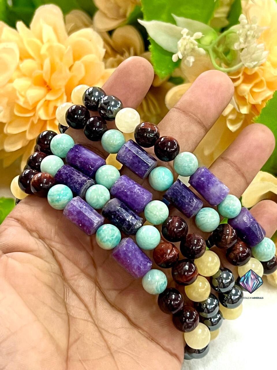 Path to Clarity – Sobriety & Support Stone Bracelet with Blue Aventurine, Hematite, Amazonite, Lepidolite, Red Tiger's Eye, Yellow Calcite