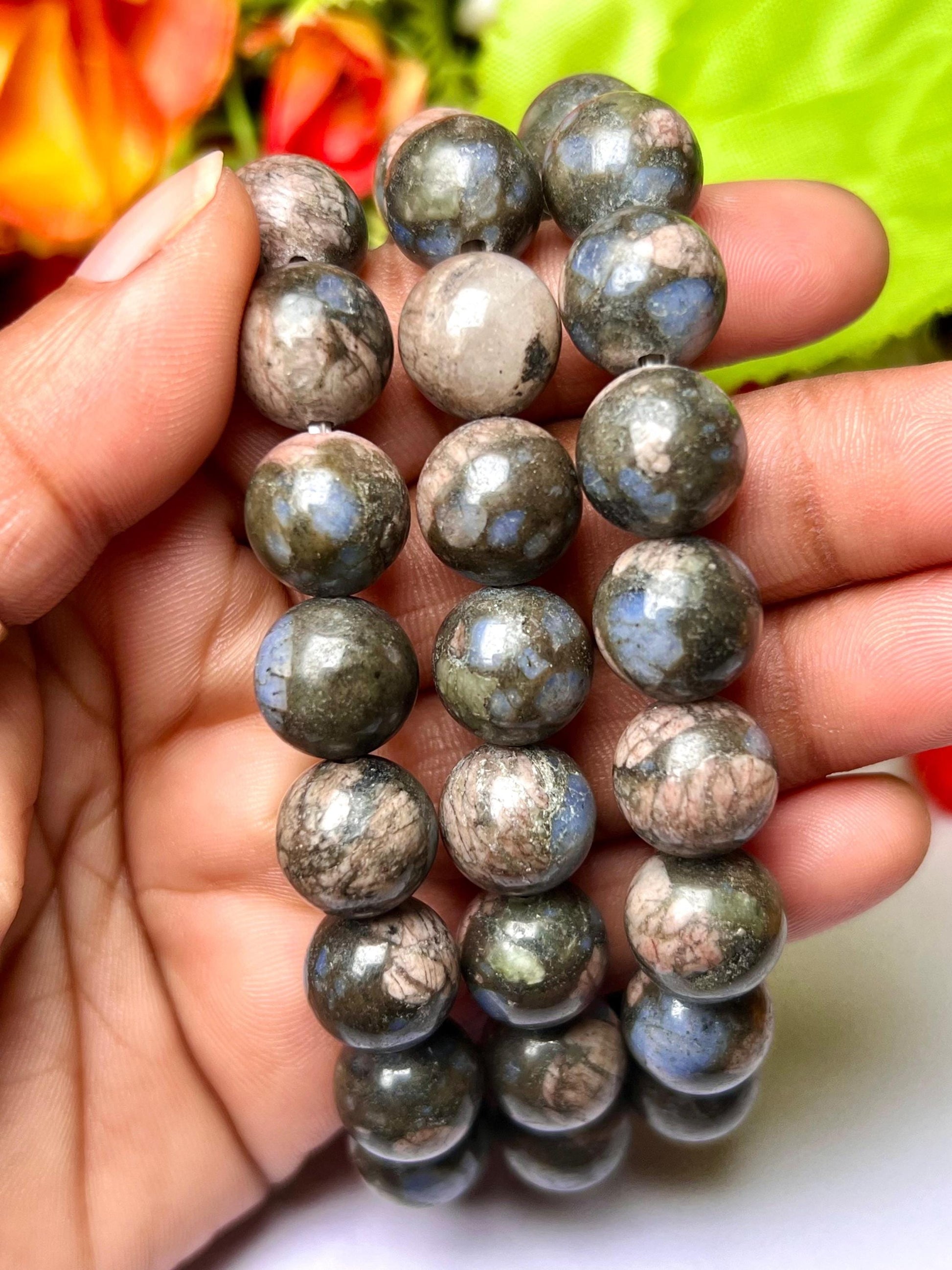 Men's 12 MM Blue Liberite / Que Sera stone Stone Bracelet| Jewelry for Men