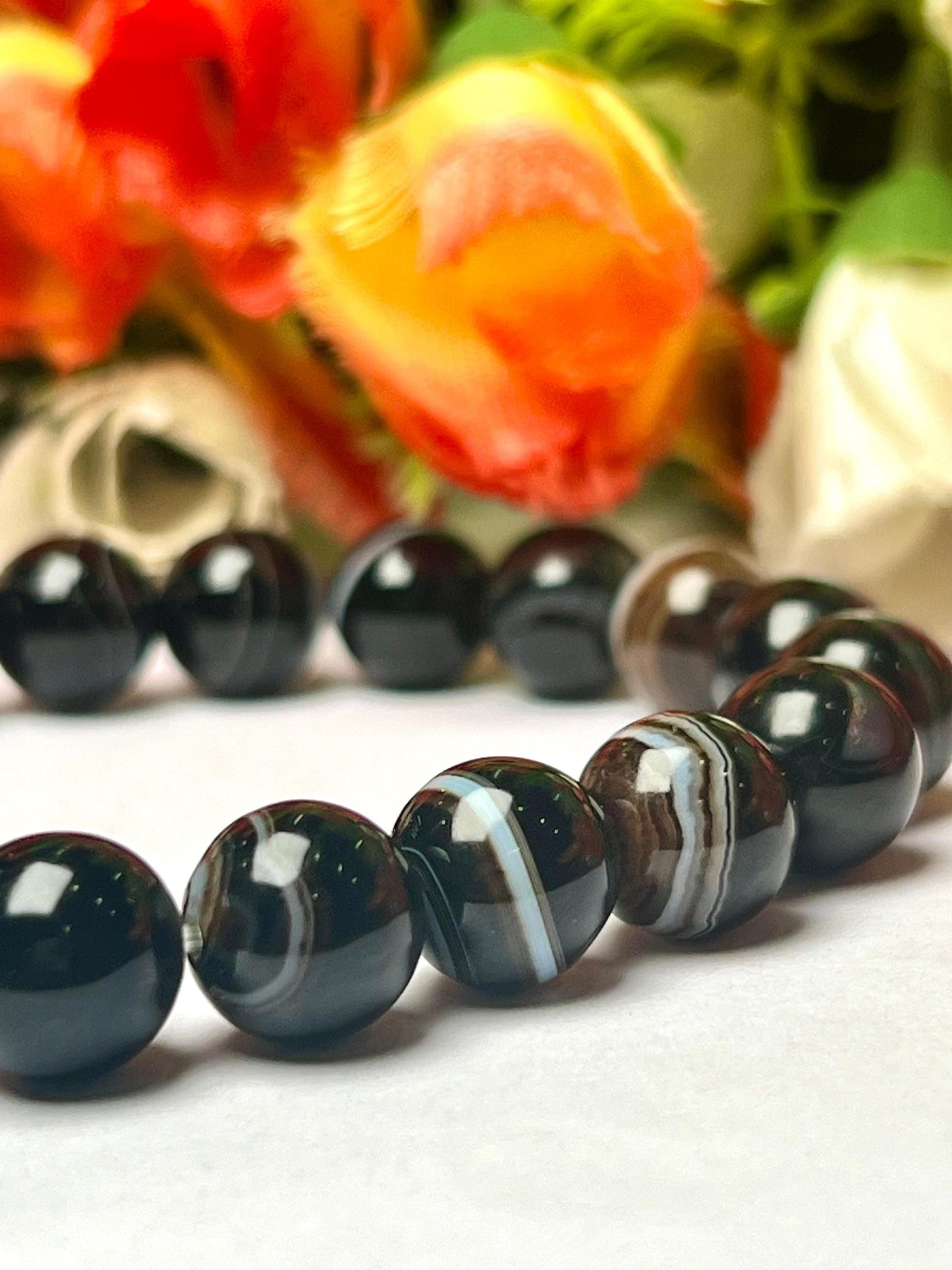 Black Sulemani Hakik Agate Stone Bracelet| l Stretchable Bracelet l Unisex Bracelet l 8 MM Bracelet