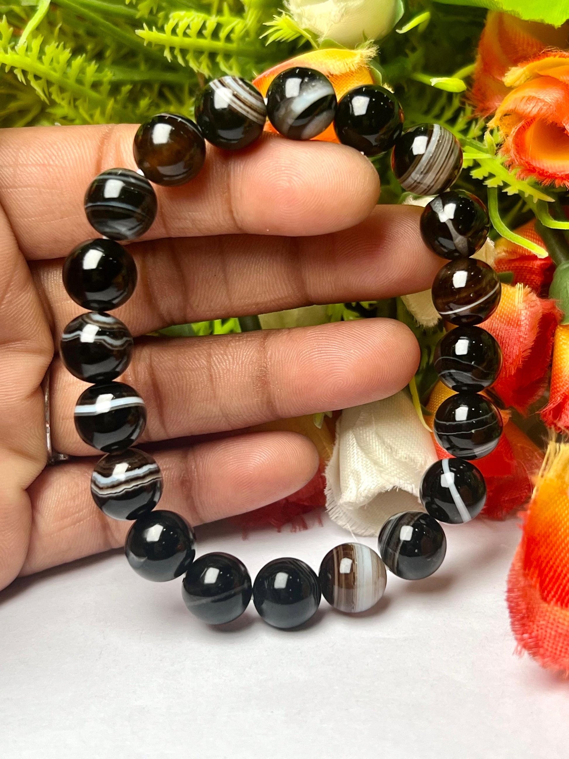 Black Sulemani Hakik Agate Stone Bracelet| l Stretchable Bracelet l Unisex Bracelet l 8 MM Bracelet