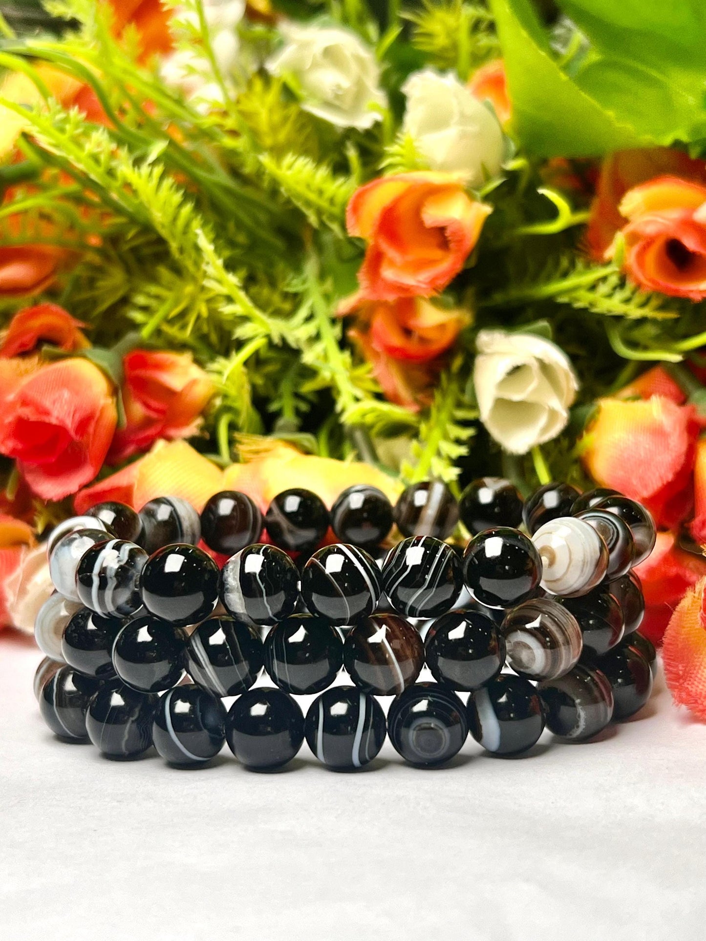 Black Sulemani Hakik Agate Stone Bracelet| l Stretchable Bracelet l Unisex Bracelet l 8 MM Bracelet