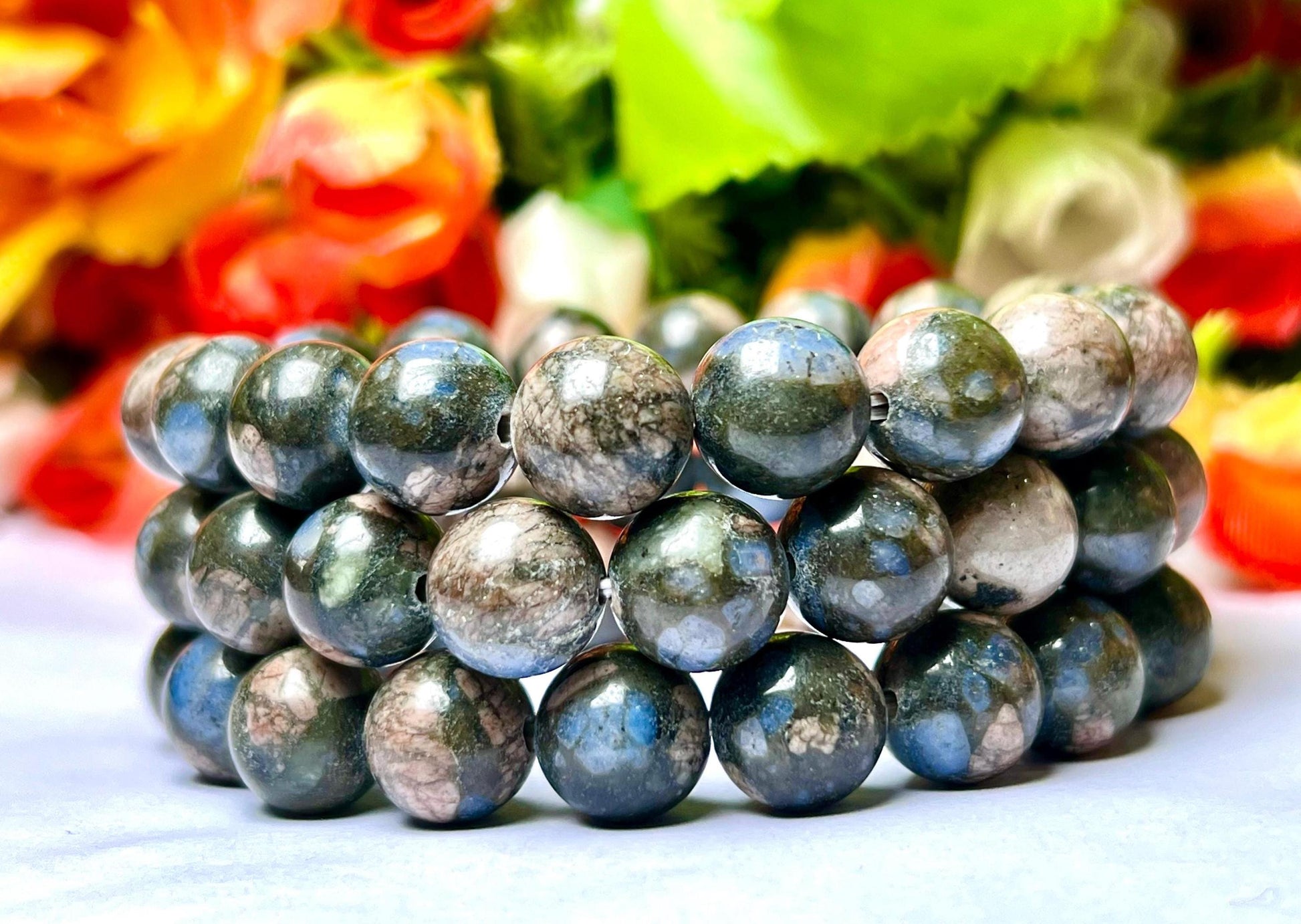Men's 12 MM Blue Liberite / Que Sera stone Stone Bracelet| Jewelry for Men