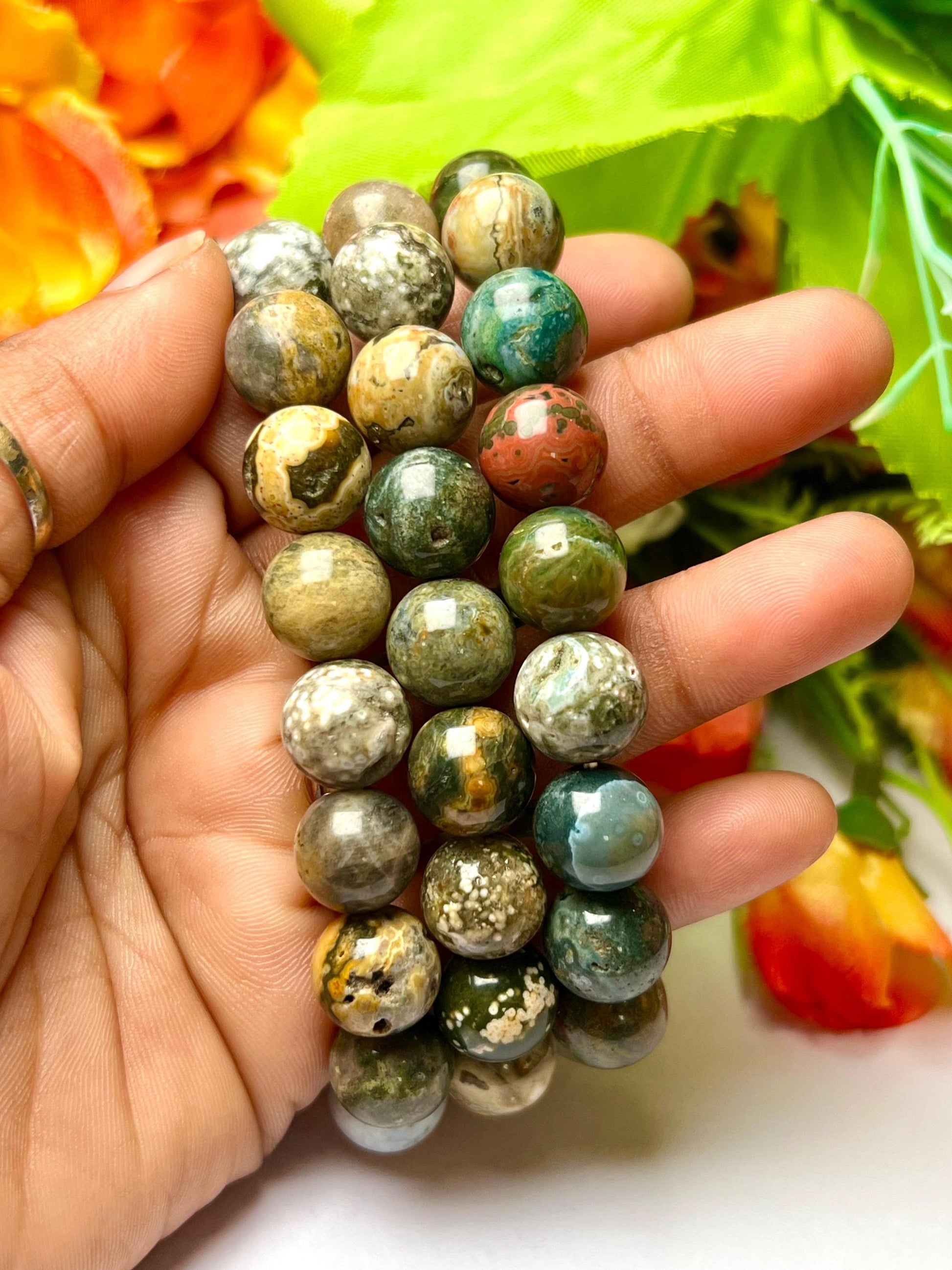 Men's 12 MM Ocean Jasper Stone Bracelet| Jewelry for Men