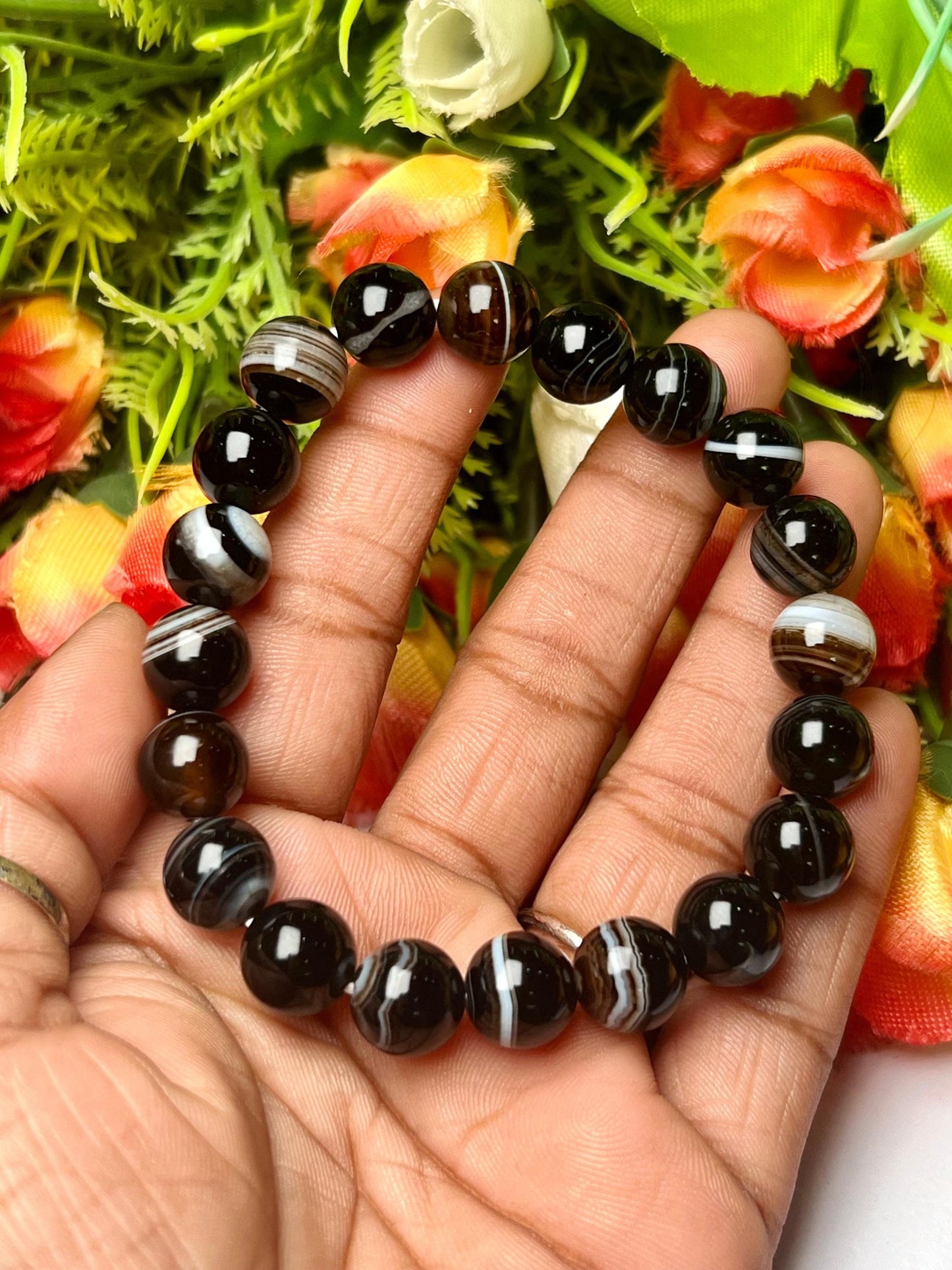 Black Sulemani Hakik Agate Stone Bracelet| l Stretchable Bracelet l Unisex Bracelet l 8 MM Bracelet